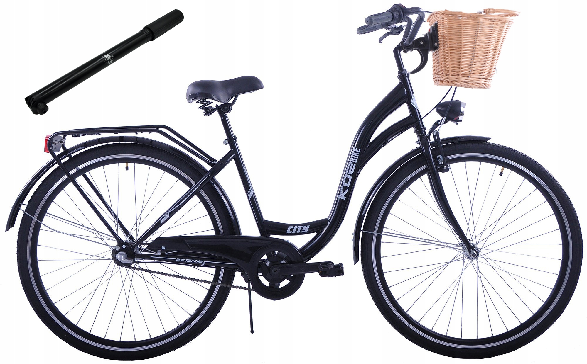 Rower miejski 28 Kozbike 3bieg czarny kosz pompka