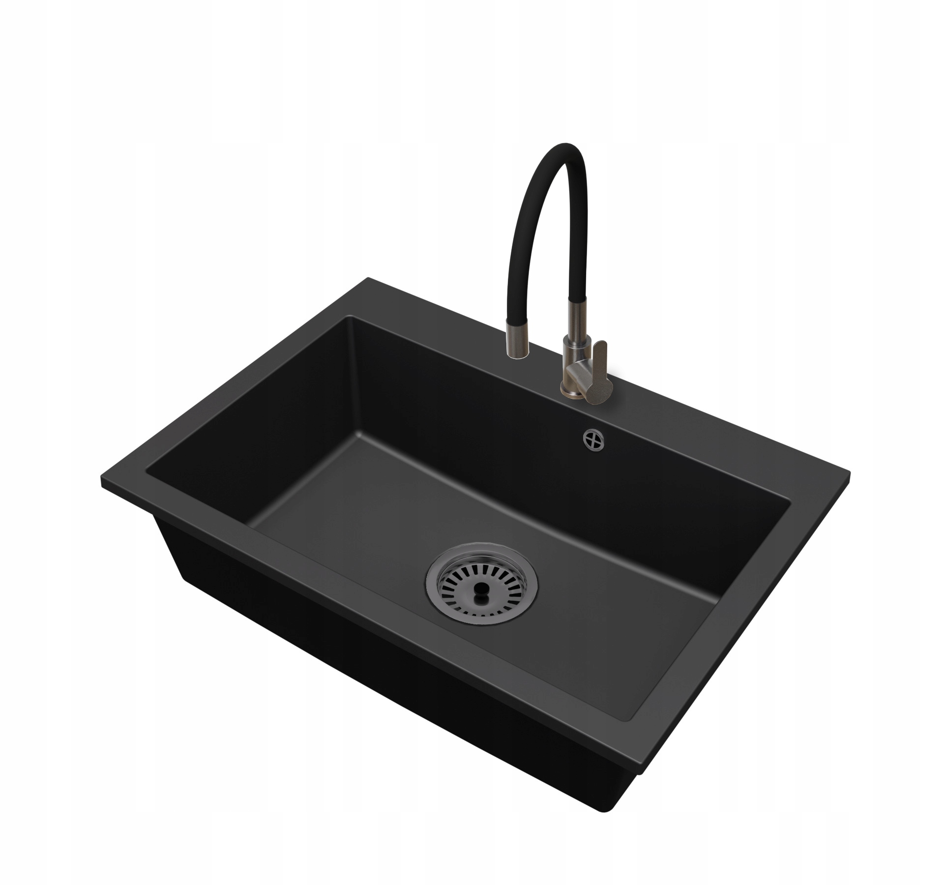 Kuchyňský granitový dřez Jednokomorový Elite 70 Baterie Sifon Černá