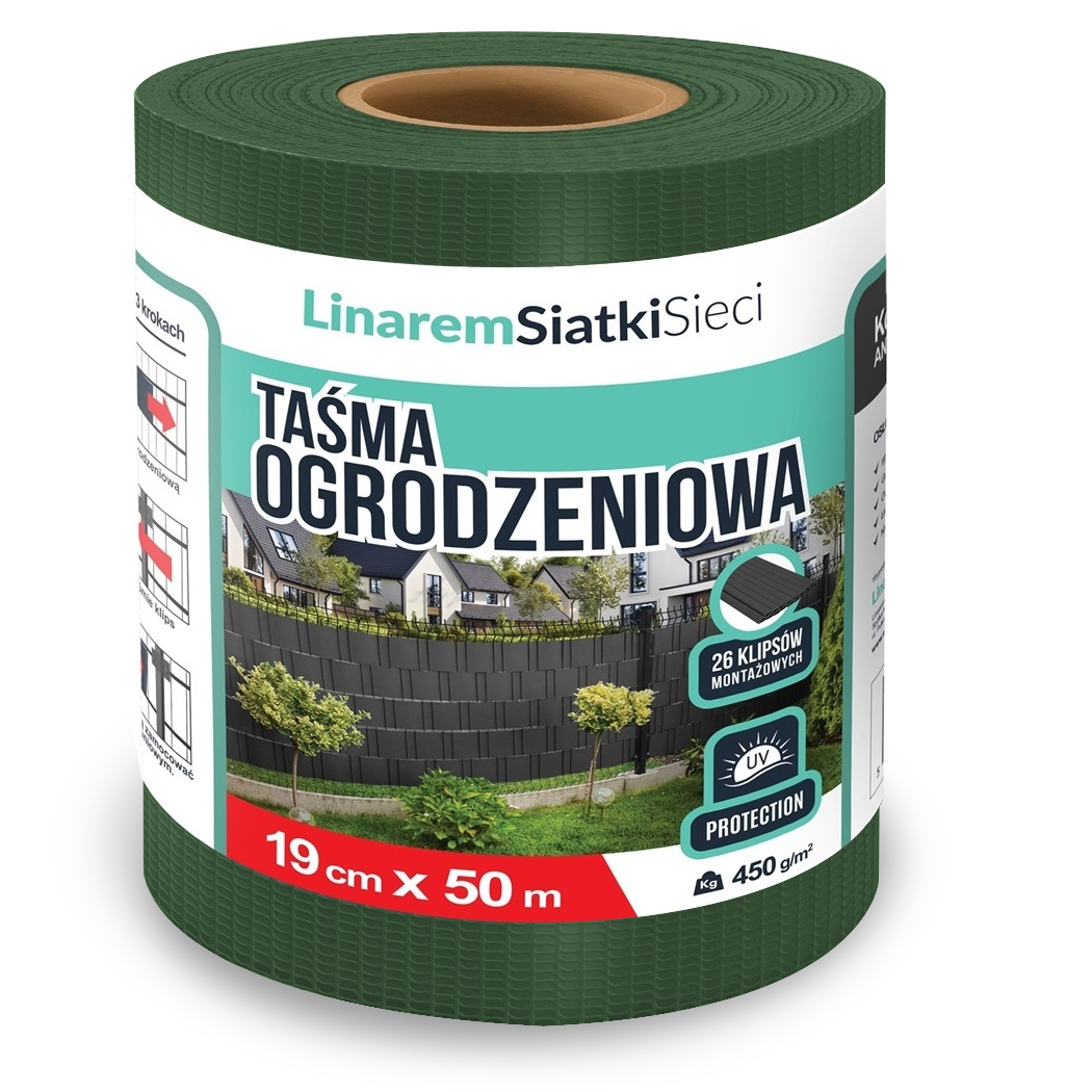 Taśma Ogrodzeniowa 19cm x 50m Osłona Mata Na Ogrodzenia Zielona +klipsy