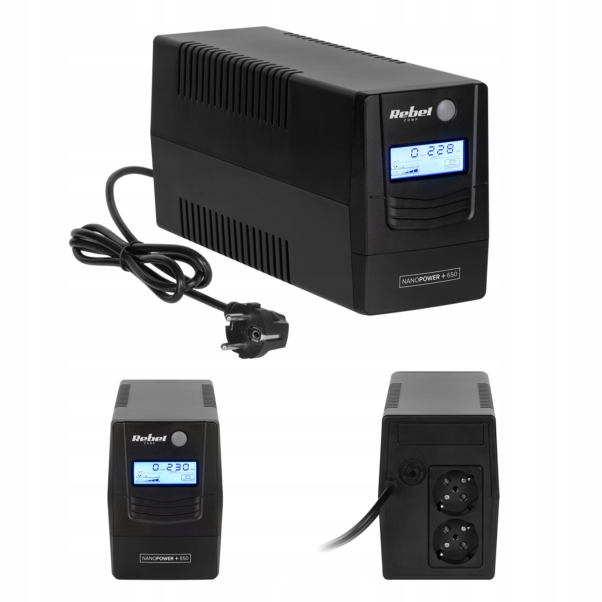 Zasilacz awaryjny komputerowy Ups Rebel Plus 650VA/360W LCD Usb RJ45