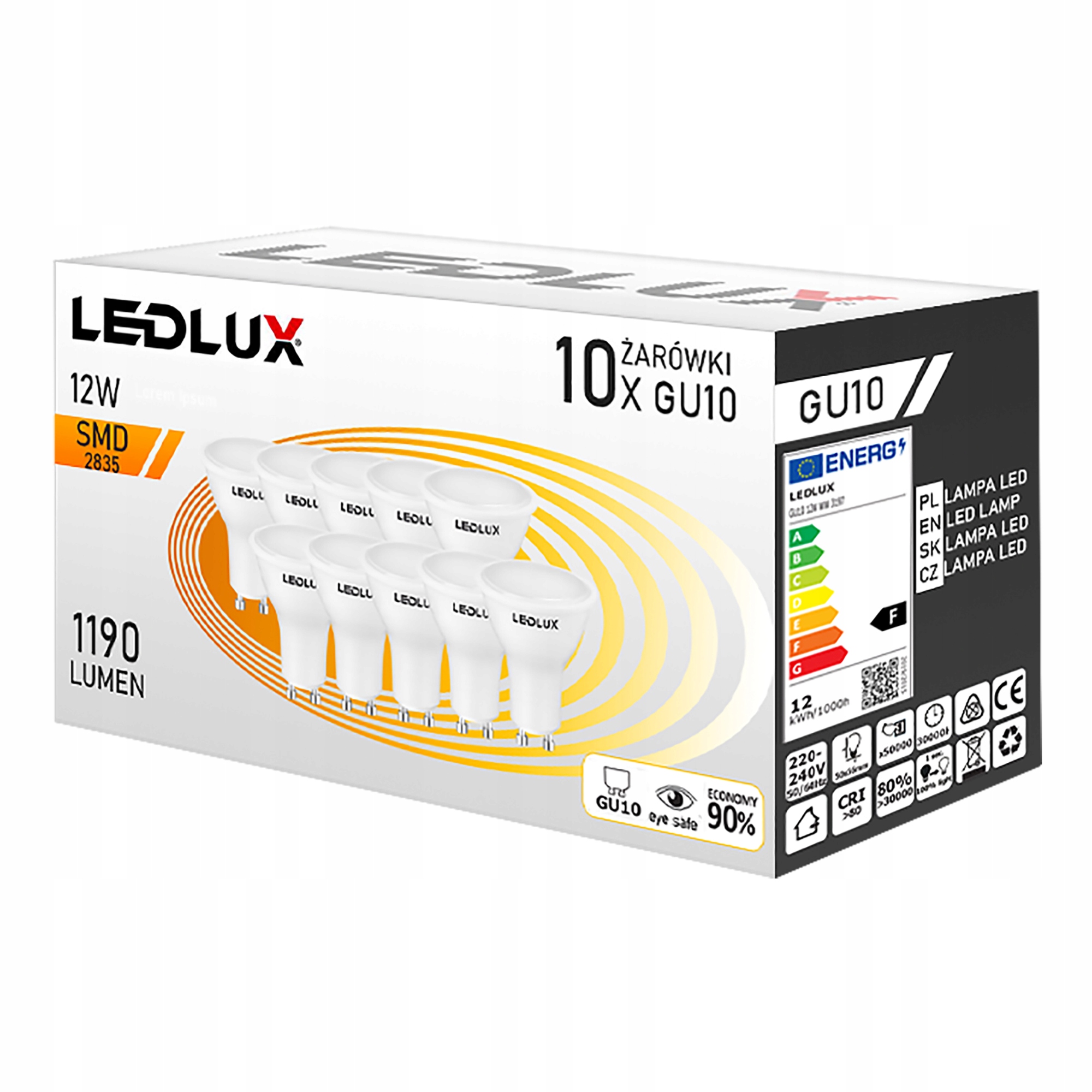 Sada 10x Led žárovka GU10 12W 95W CCD