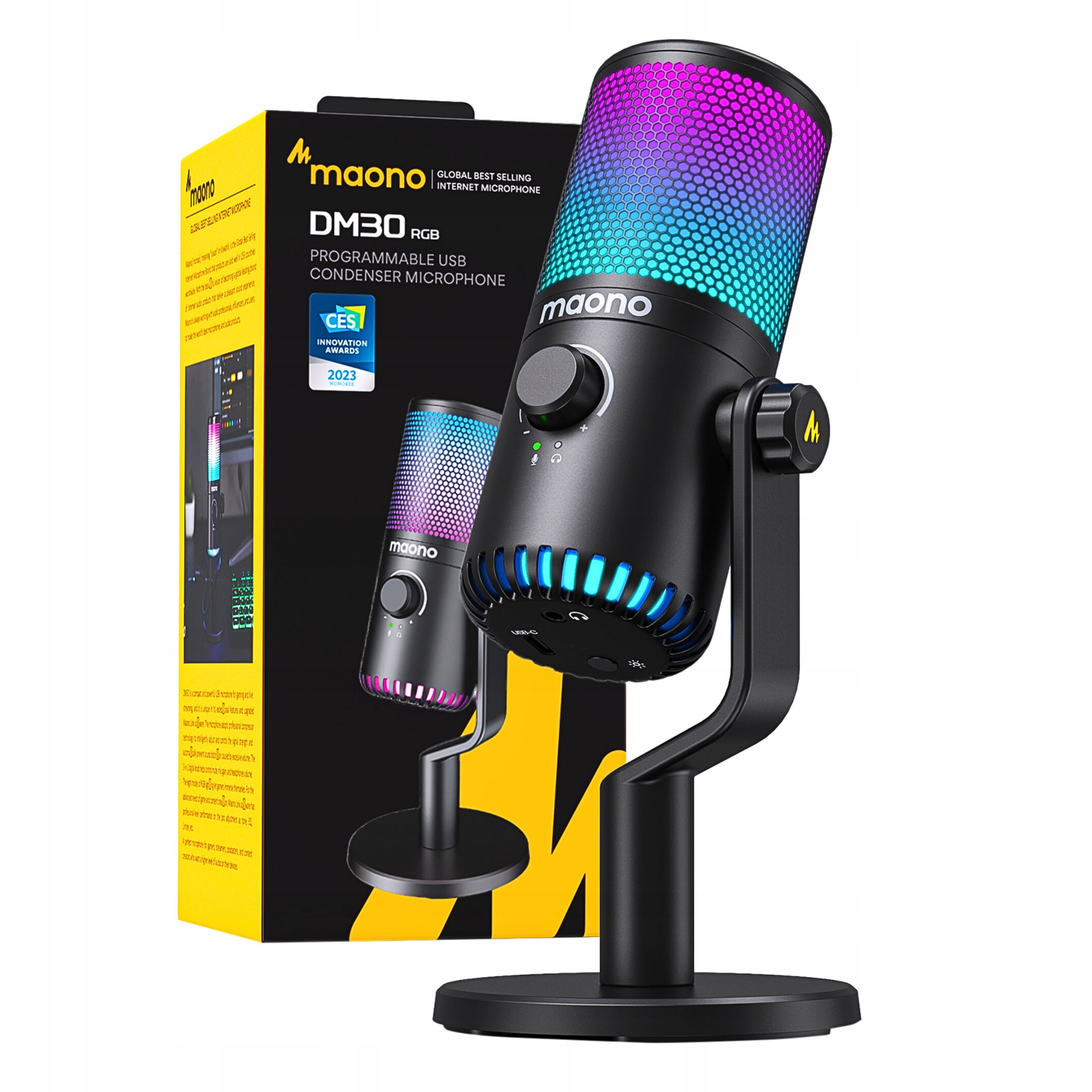 Mikrofon Gamingowy Maono DM30RGB Czarny do komputera studyjny Usb