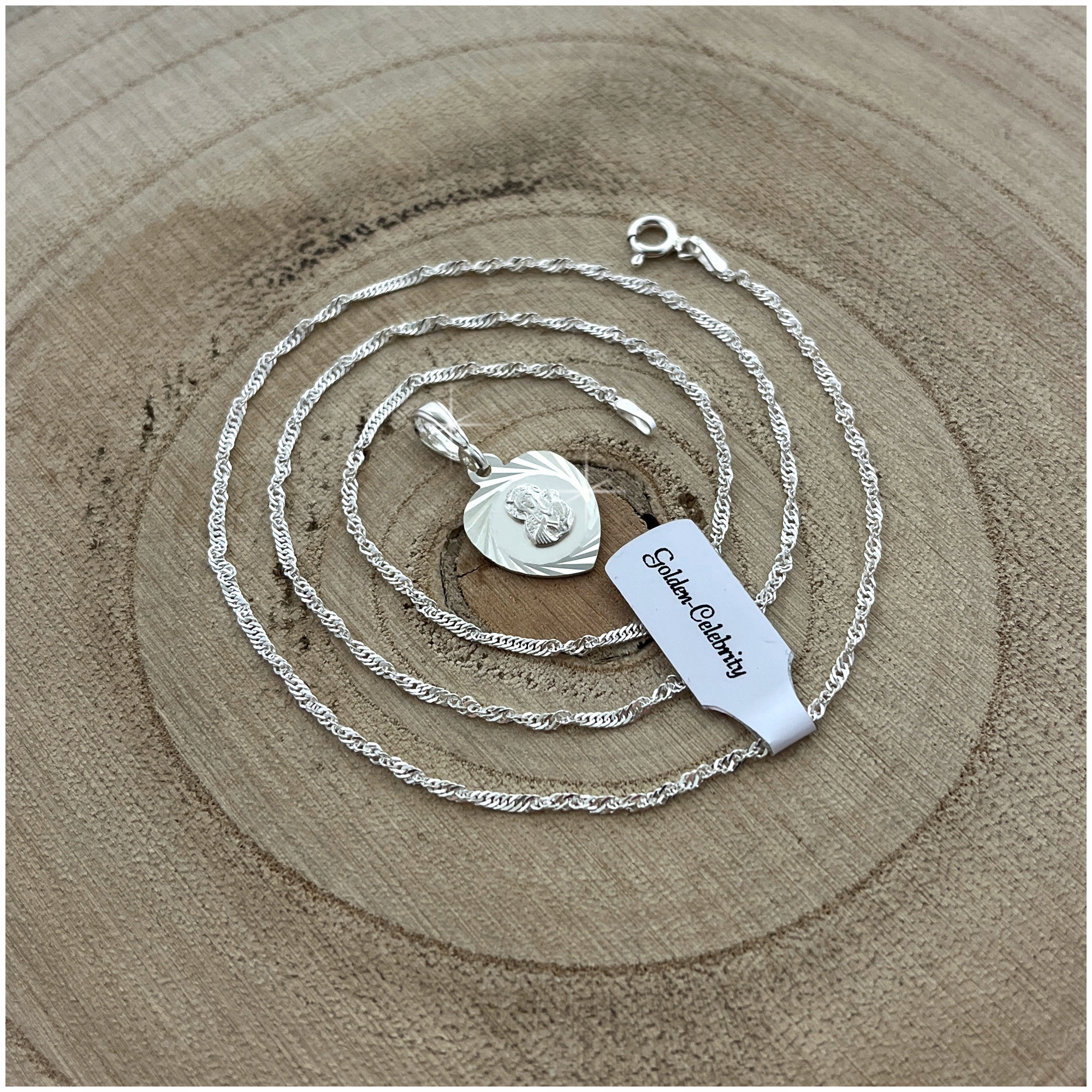 SREBRNY ŁAŃCUSZEK + MEDALIK MATKA BOSKA 925 PREZENT KOMUNIA CHRZEST GRAWER Stan opakowania oryginalne