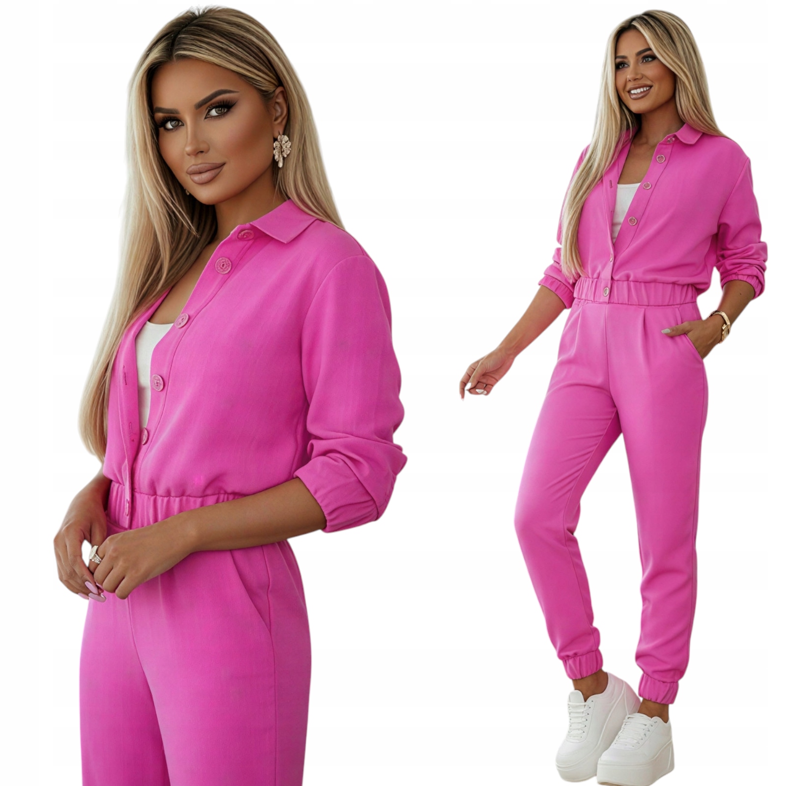 Stylový dámský komplet Mikina kalhoty Elegantní casual Růžová S