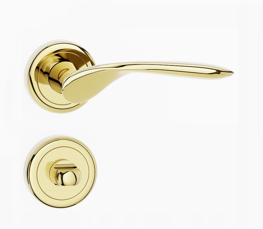 kľučka na dvere komplet Wc rozety štítok Milena okrúhly zlatý lesklý