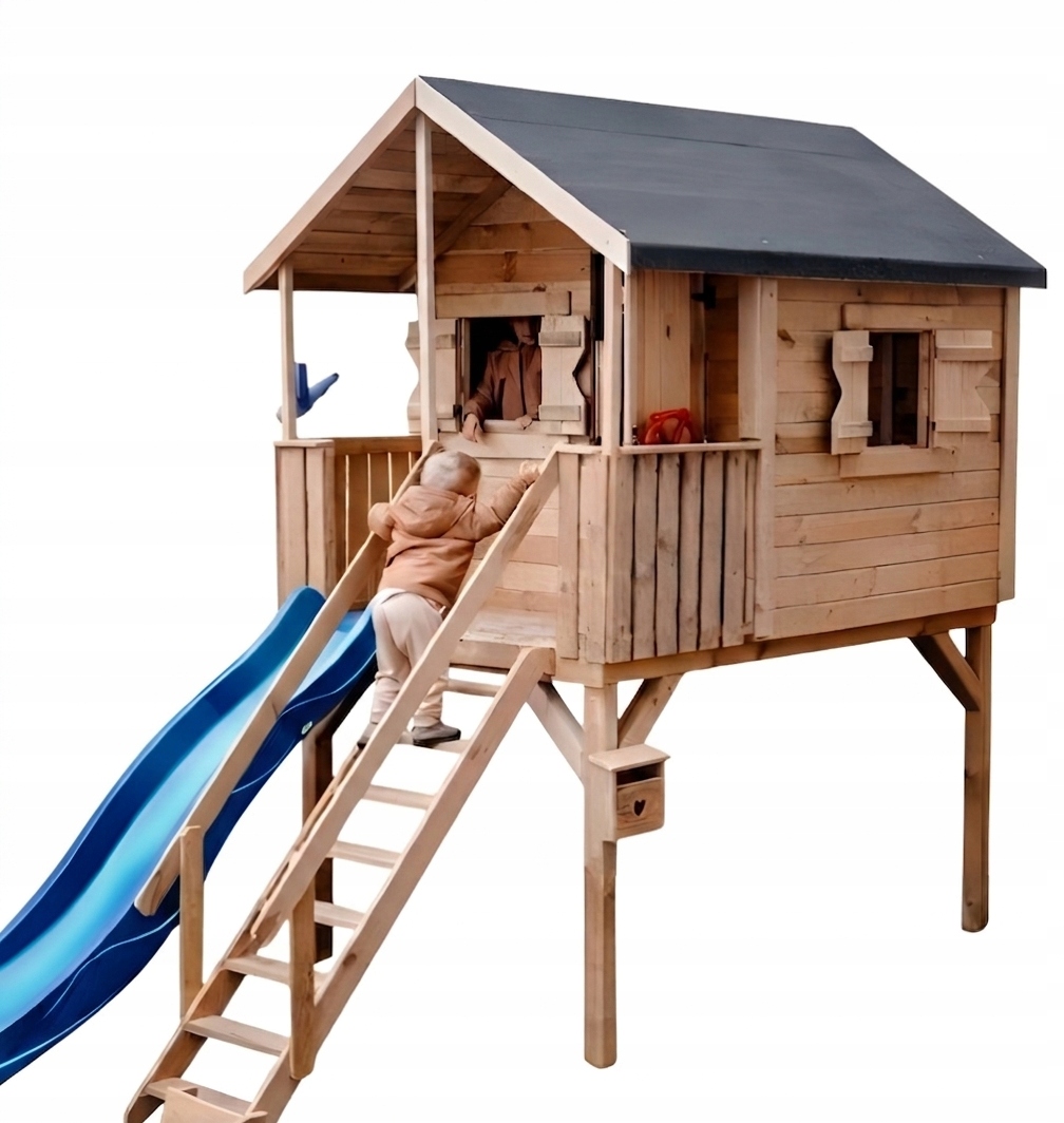 Dřevěný zahradní domeček pro děti se skluzavkou a plošinou 120 cm +dárek