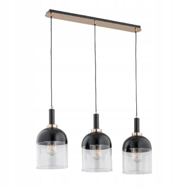 Moderná trojitá závesná lampa, čierna, zlatá, sklenené tienidlá Alfa