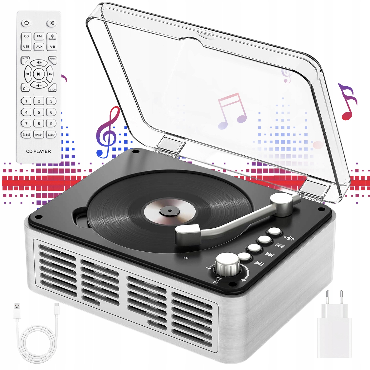 Přehrávač CD Bluetooth Přenosné Fm Rádio Discman MP3 Aux Reproduktory