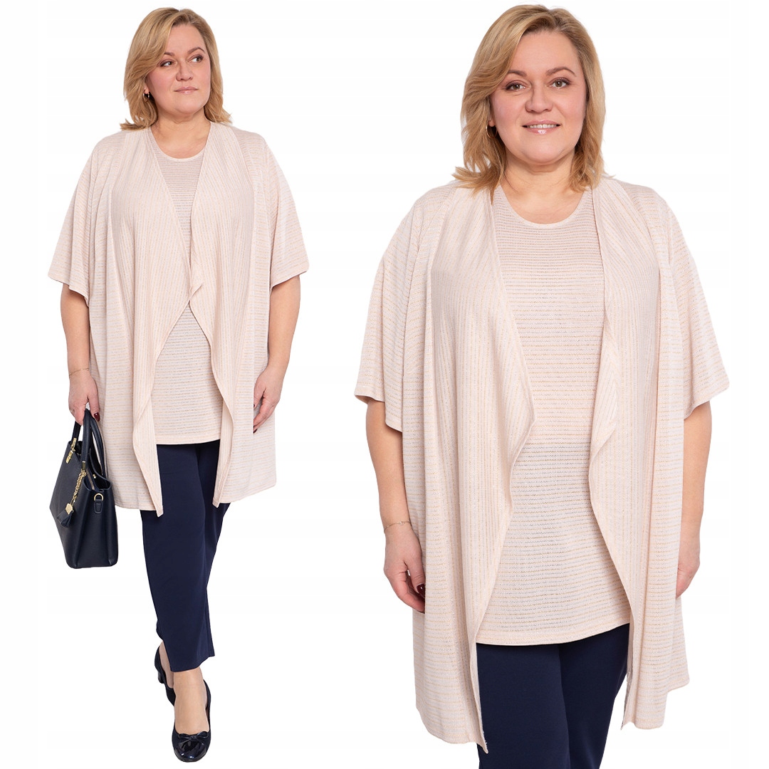 Béžová, lesklá tunika s bolerkem 48