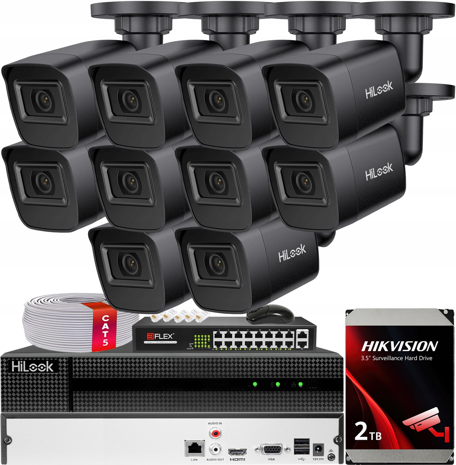 Sada pro monitorování 10x Kamera IPC-B141H-C Black 4Mpx HiLook od společnosti Hikvision