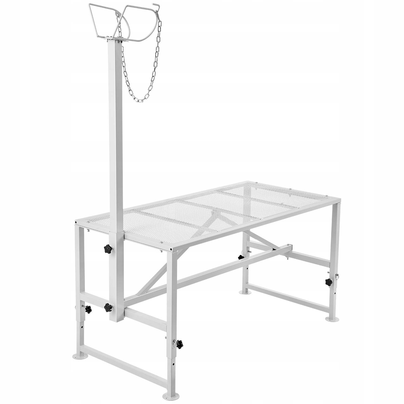 Stříhací stůl 119x58x163 cm, nastavitelný 1063–1628 mm, bílý stojan pro dobytek