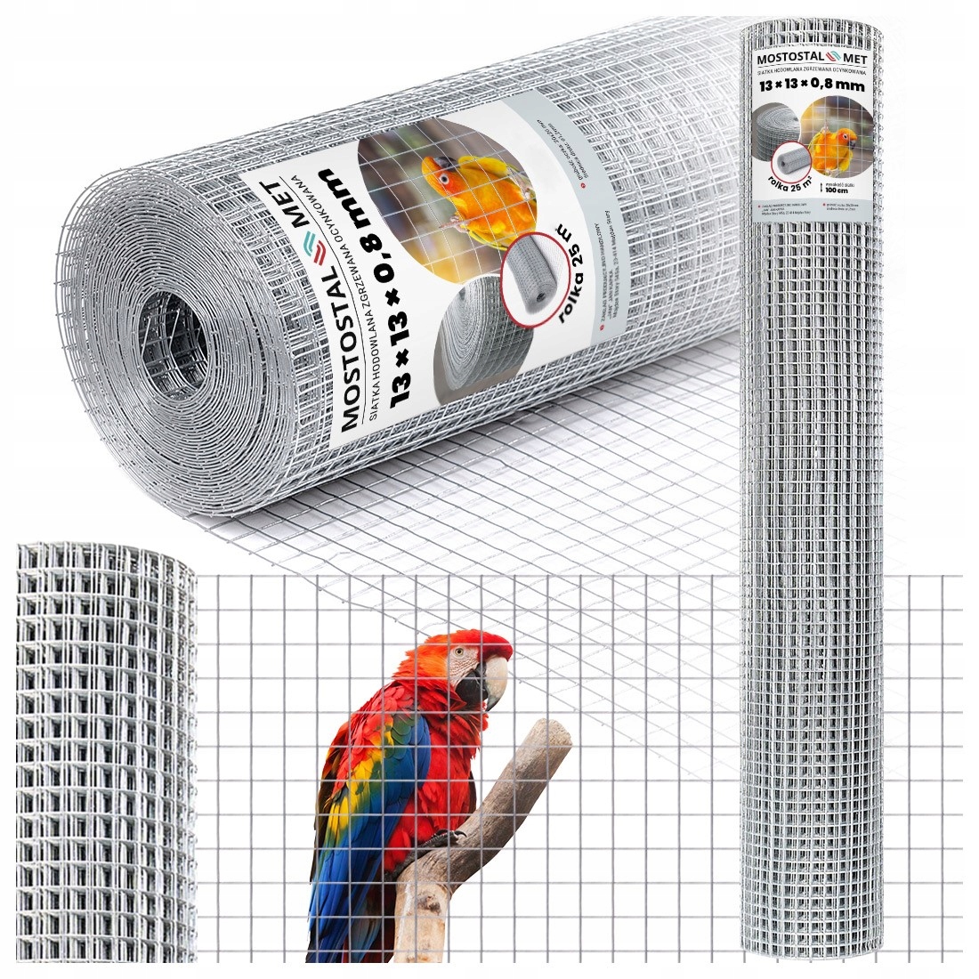 Siatka zgrzewana Ocynk 13x13x0,8 mm H-150 cm 25mb Woliery Klatki Hodowla