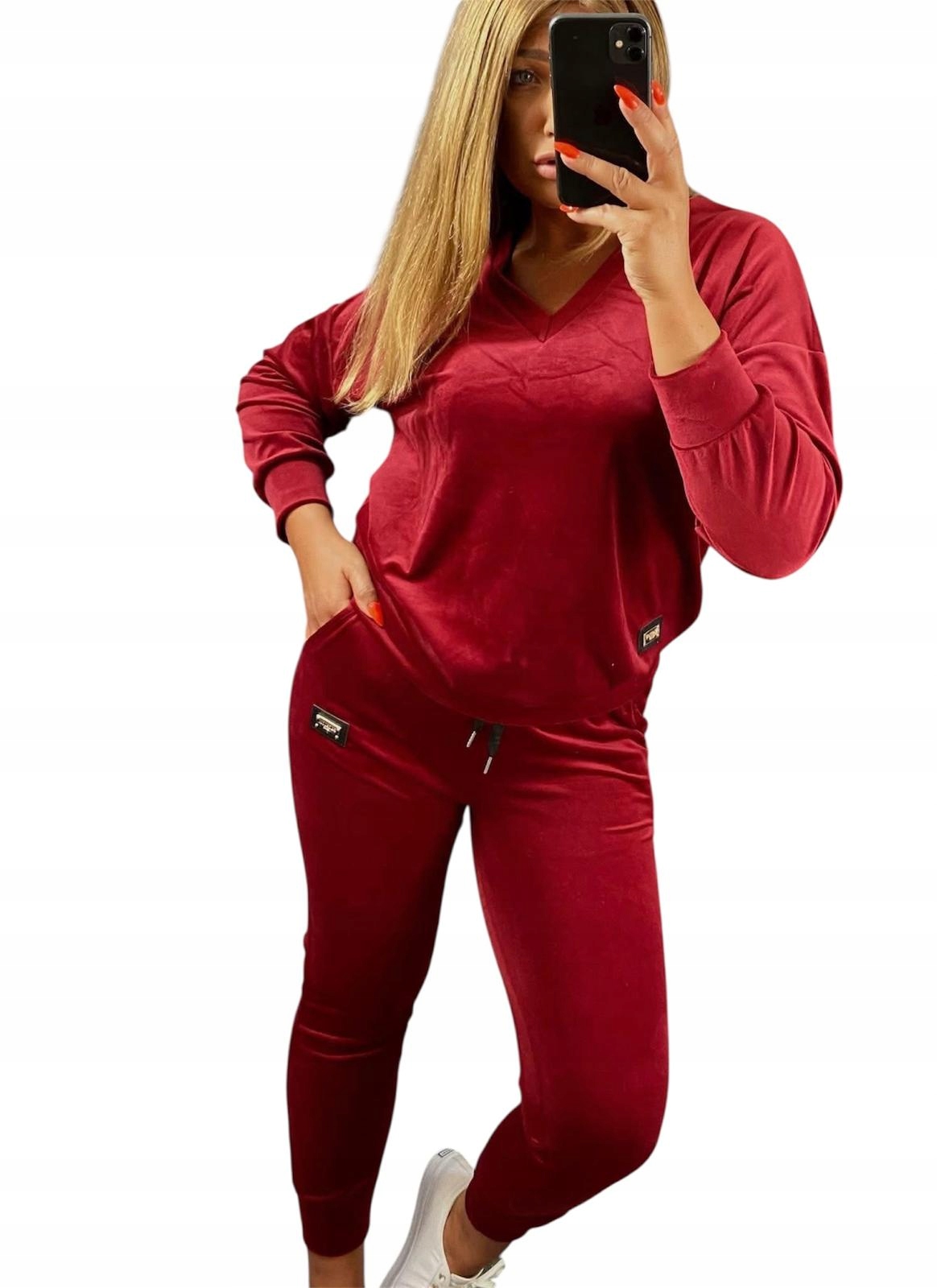 Z902 Velurový Teplákovka Výstřih V-neck Bordo vel. 48 (4XL)