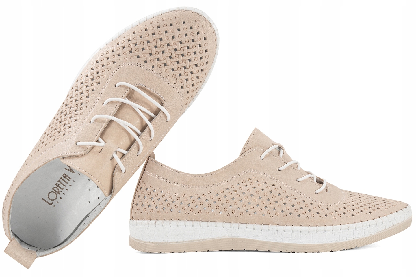 Loretta Vitale YN/30110 Dámské Kožené Polobotky Ažurové béžové 38 Béžová