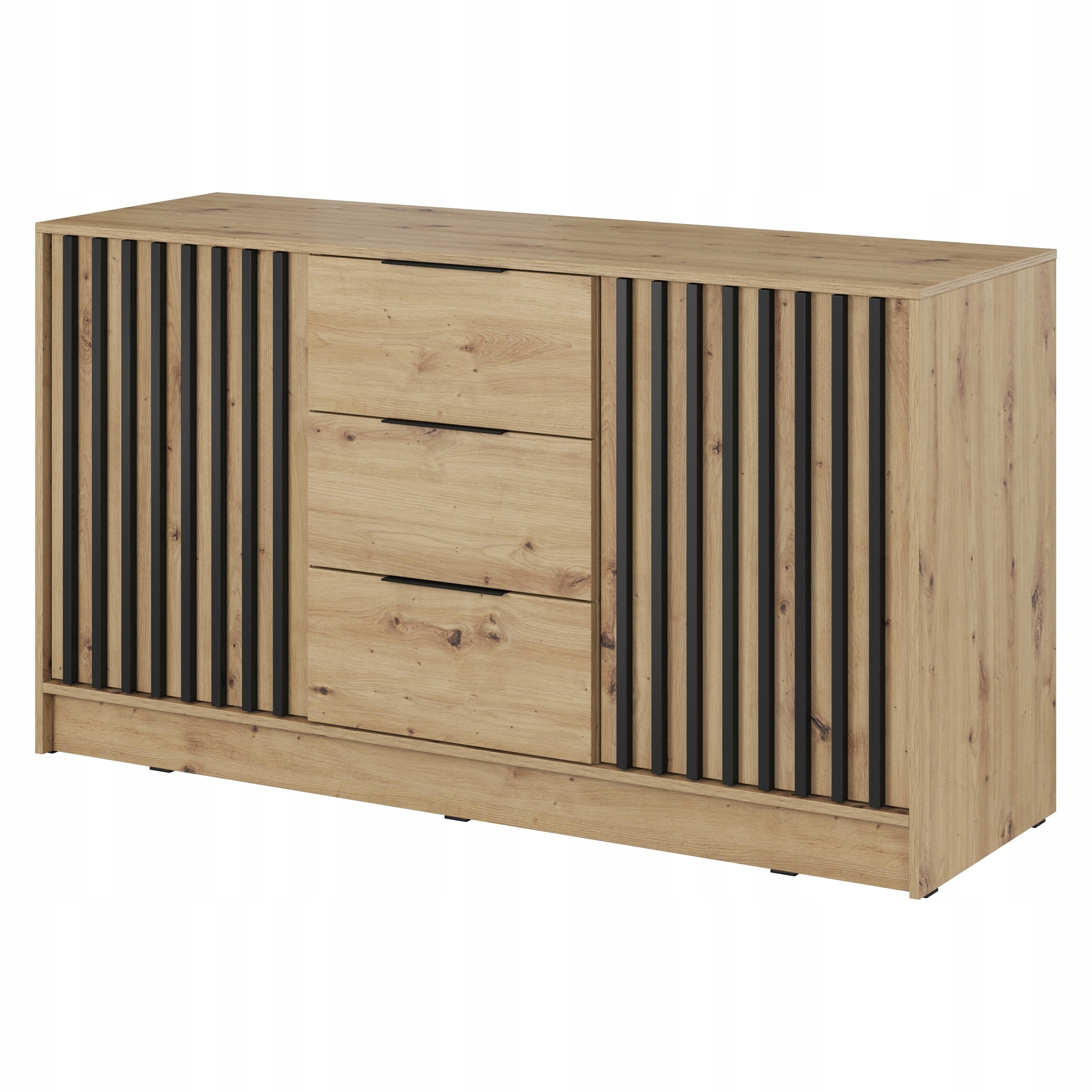 Komoda Neliana 155 cm do obývacího pokoje Ložnice 3 zásuvky 2 Dvířka Dub Artisan