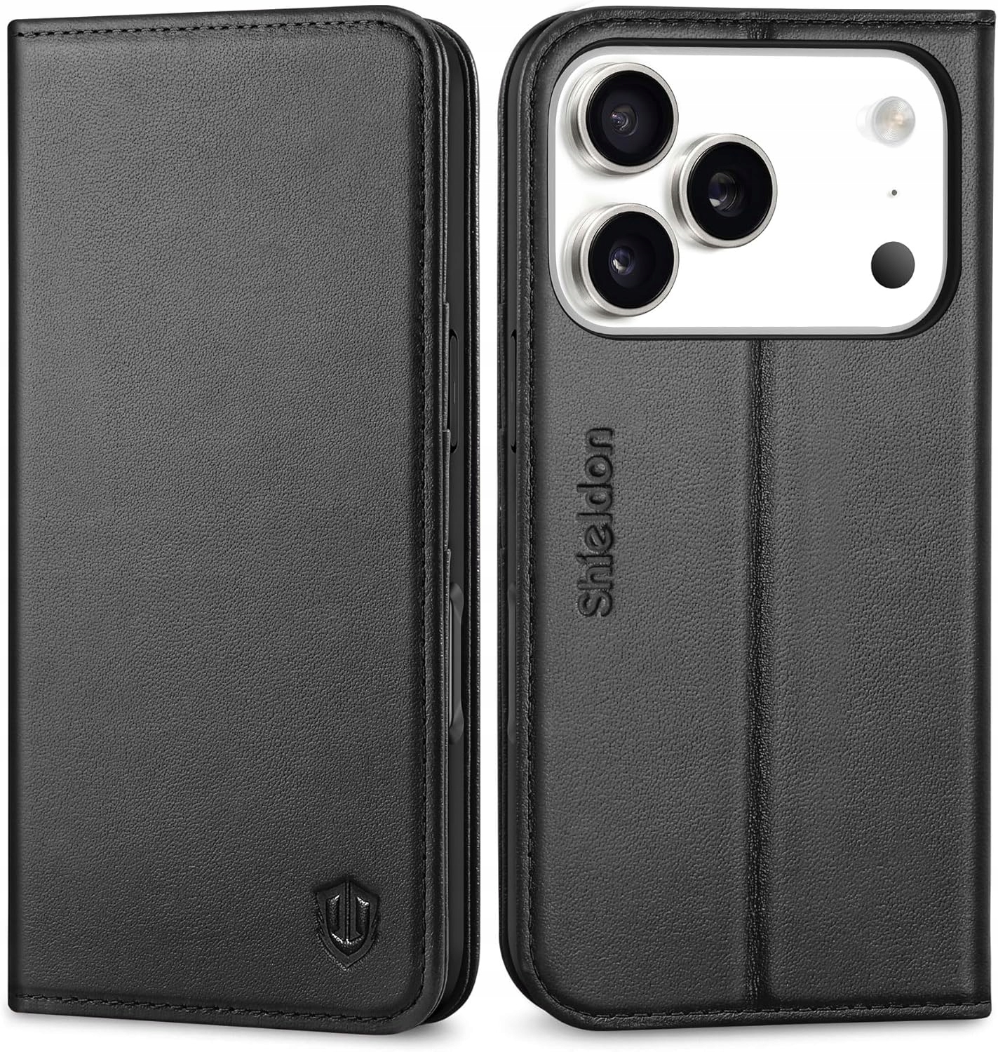 Flipové pouzdro Peněženka Shieldon Pravá Kůže pro iPhone 17 Pro, černá