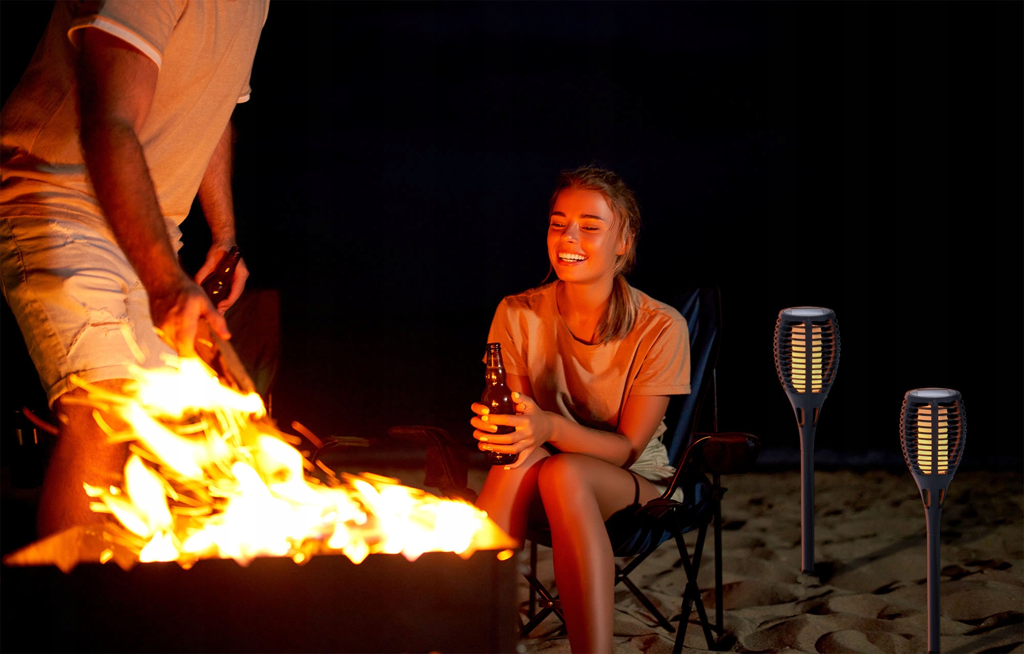 LAMPA SOLARNA OGRODOWA LED POCHODNIA 58 CM OGIEŃ Kolor dominujący czarny