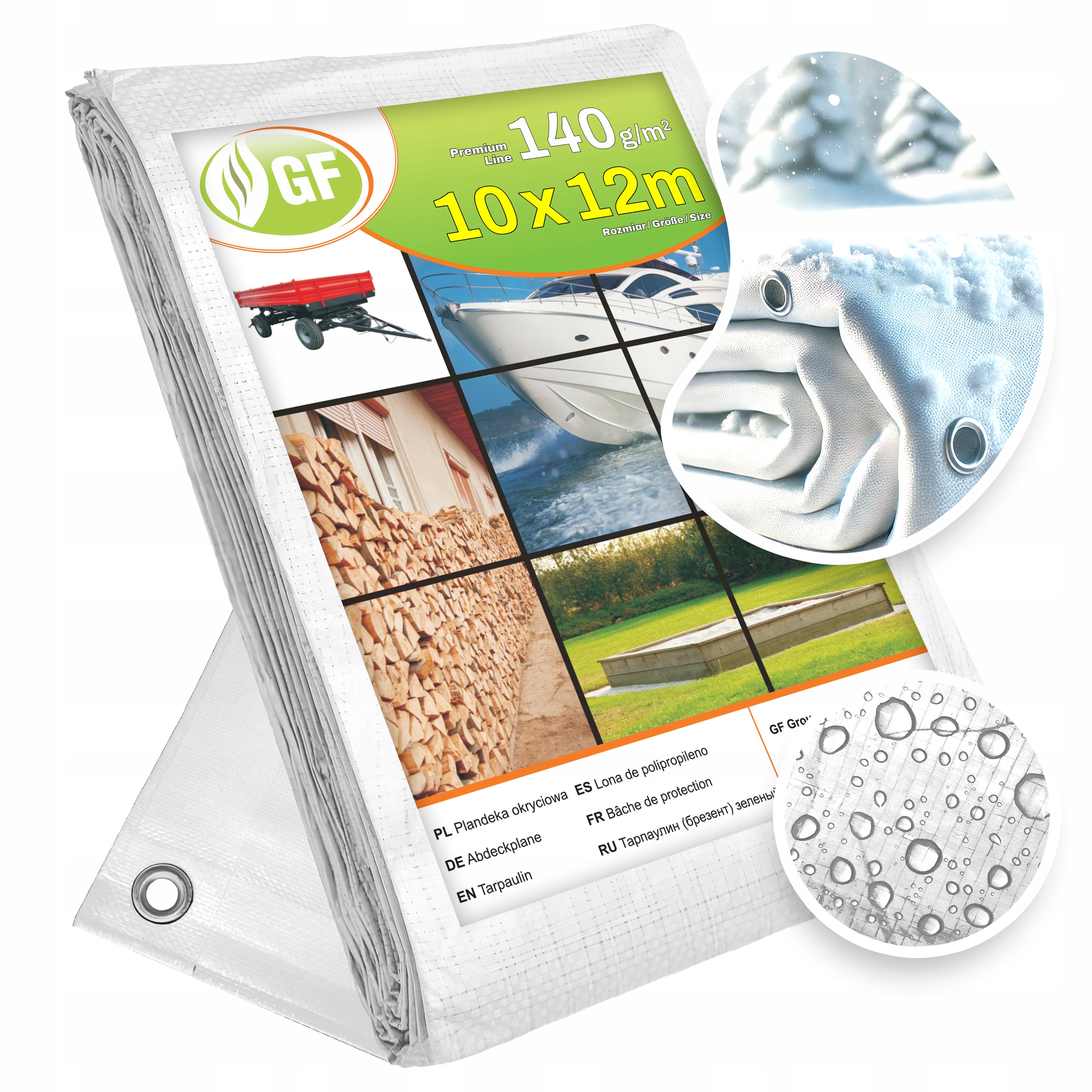 Plandeka Gruba Mocna Wodoodporna 10x12 Biała Płachta Mrozoodporna Uv+ 140g