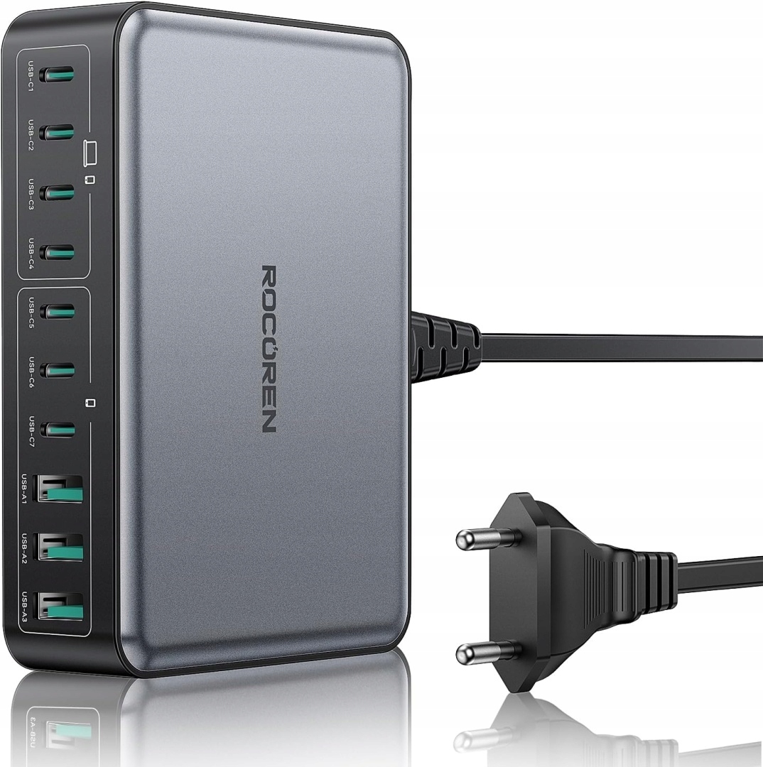 ROCOREN 480W GaN USB C Ładowarka 10-Portowa Stacja Ładowania Laptopów — miniatura 9