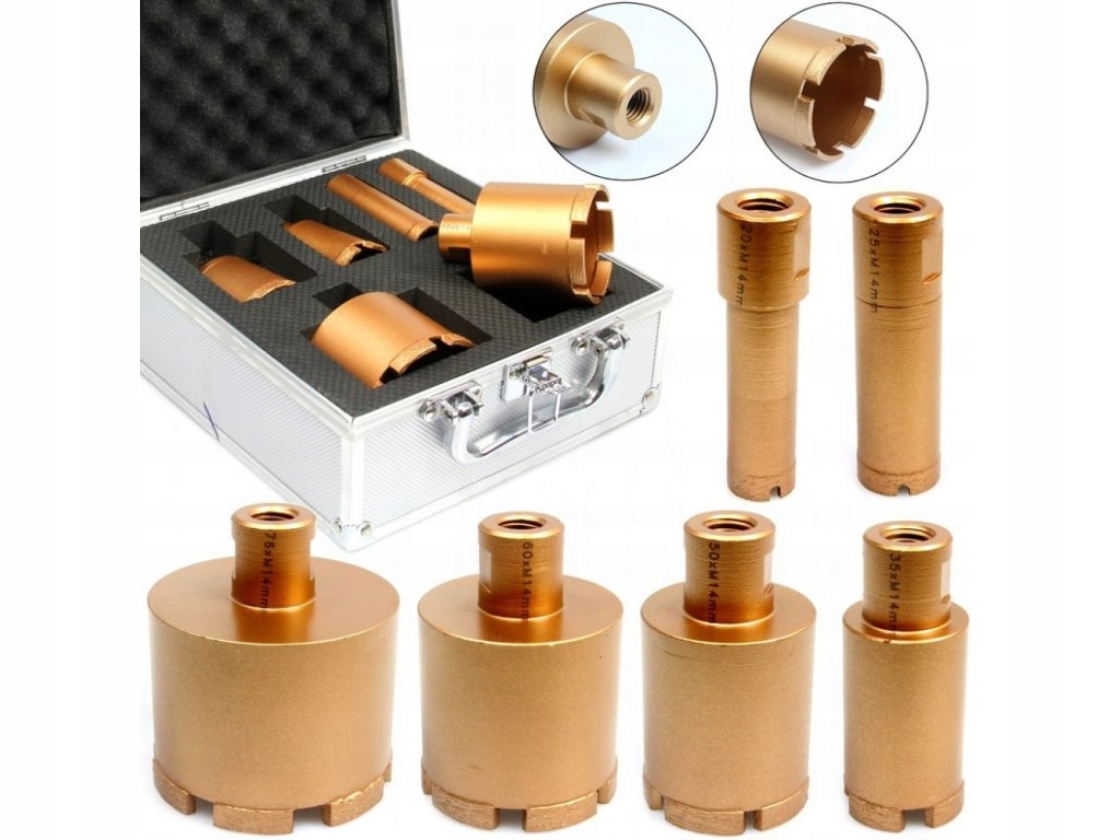 Diamantové vykružovací korunky, sada 6ks, 20-75mm, závit M14 M22591