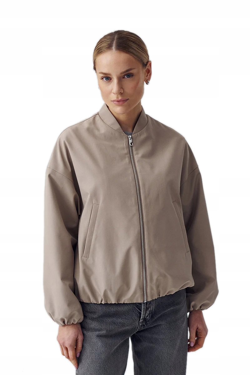 Dámská Béžová Bunda Bomber Jarní Bez Kapuce Módní Natt Janbor Xs