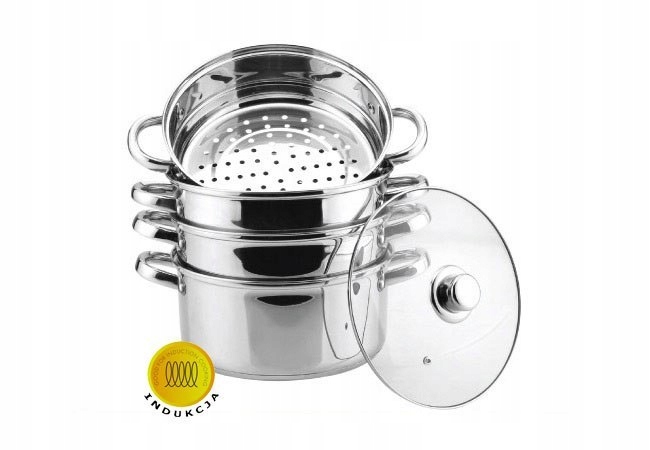 GARNKI GO GOTOWANIA NA PARZE 5 SZT. Ø20X10CM. 3,1L. ZE SZKLANĄ POKRYWKĄ Pojemność 3.1 l
