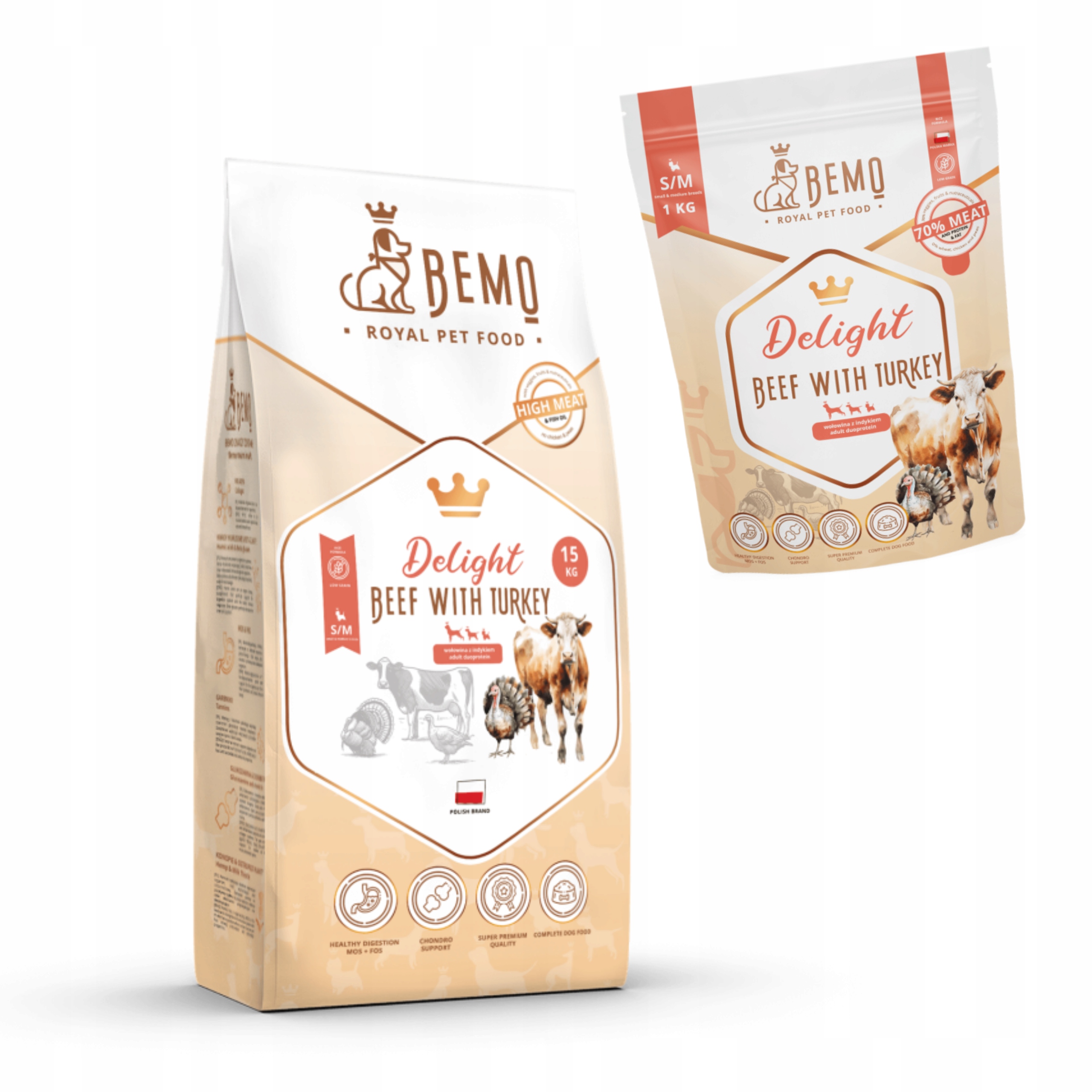 Levně Krmivo pro psy suché Bemo Delight S/m 15+1 kg prémiové hovězí a krůtí maso