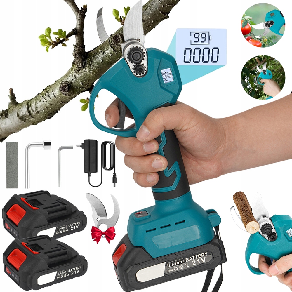 Zahradní nůžky Na Keře A Větve Ruční Nůžky Výkonné 2 X Akumulátor 21 V