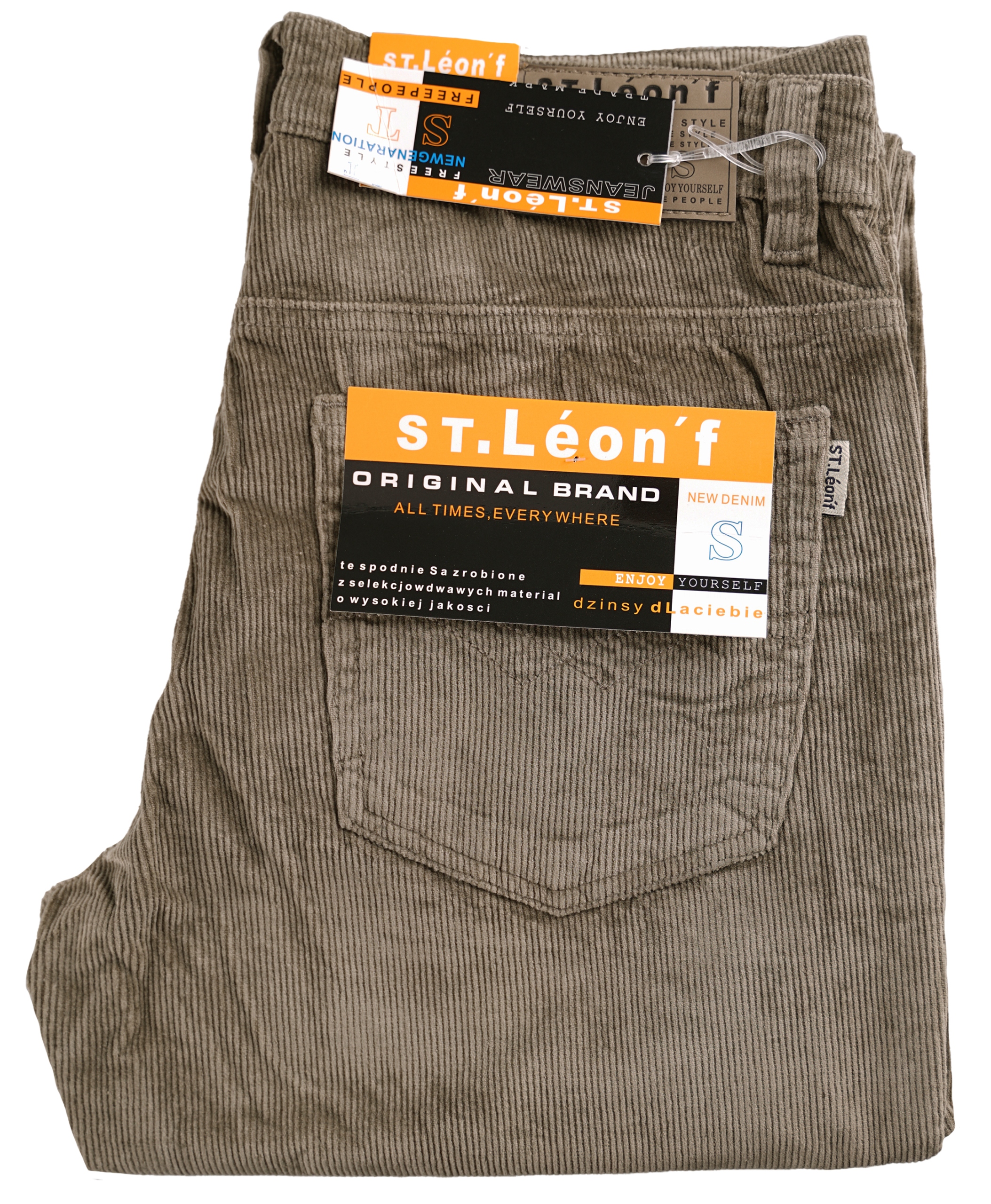 Spodnie męskie sztruksowe beżowe jasne sztruksy Leon proste W32 L32 82-86