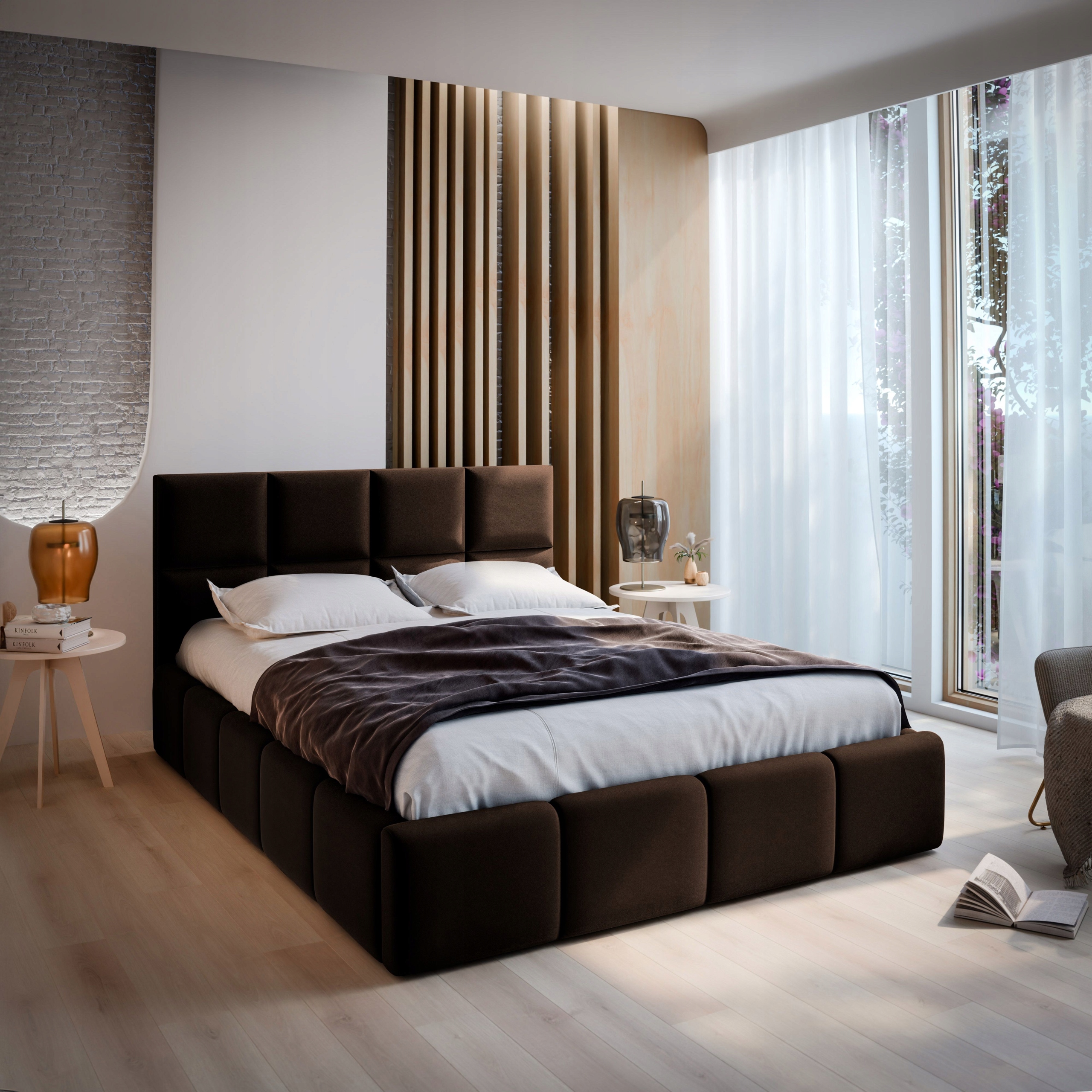 Čalouněná postel Como 200X200 cm Komfortní Hnědá