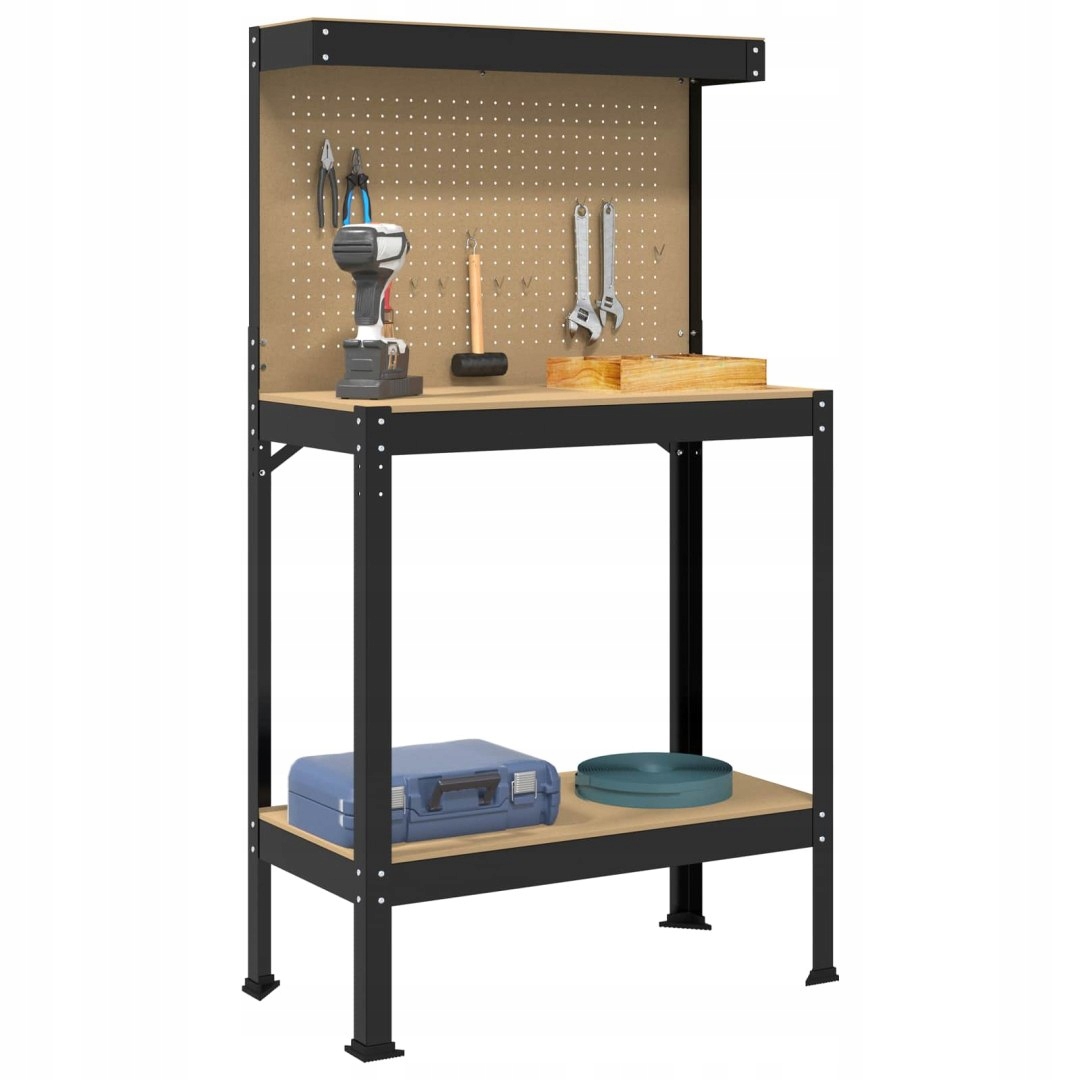 STÓŁ WARSZTATOWY LOFT CZARNY TABLICA NARZĘDZIOWA PEGBOARD PÓŁKA ROBOCZA 150