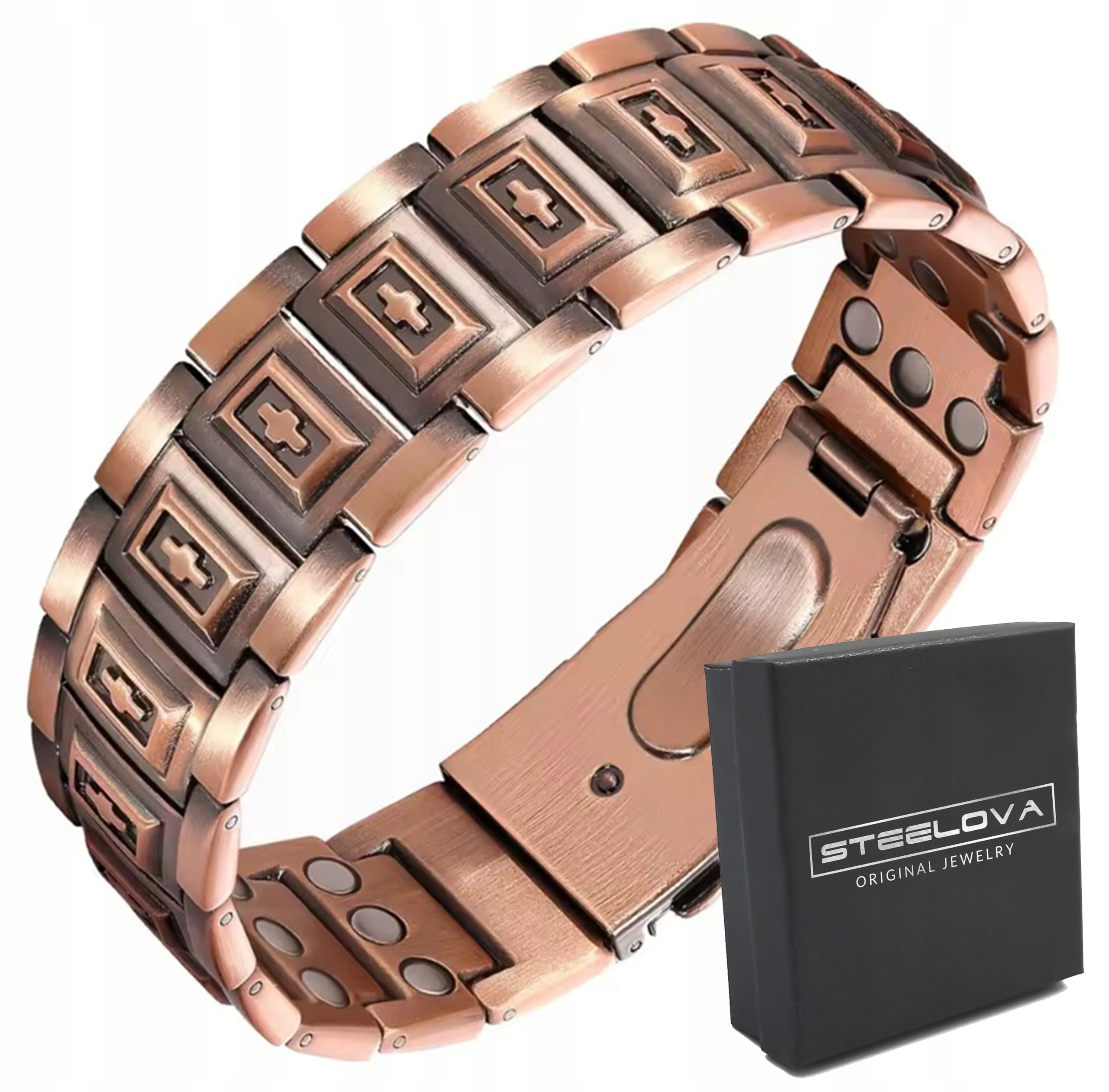 Elegantní Měděný Náramek s Křížky Skládací Zapínání (21 mm) 23 cm