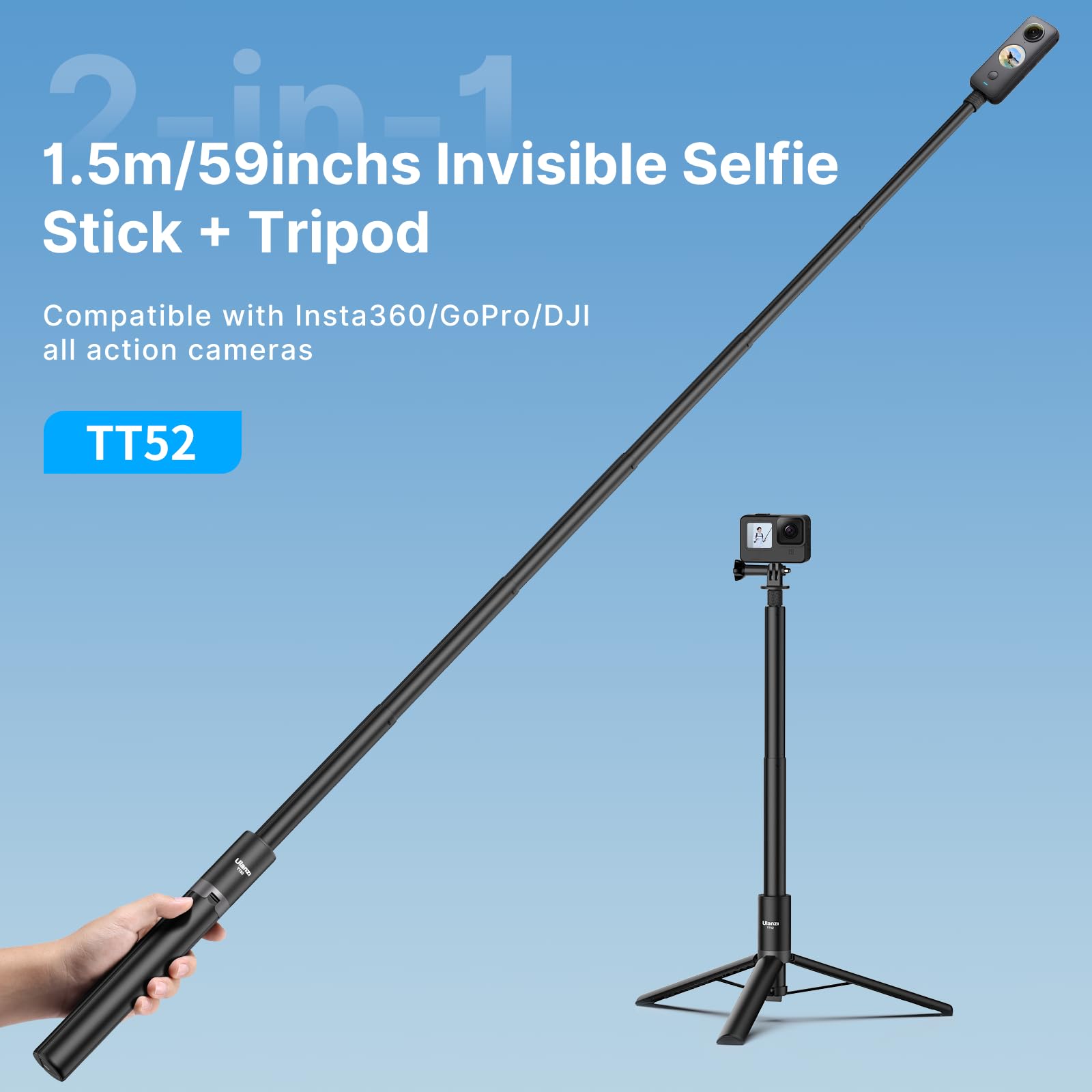 ULANZI Selfie Stick 150cm Monopod Do Insta360 DJI Action Cam TT52 — miniatura 2