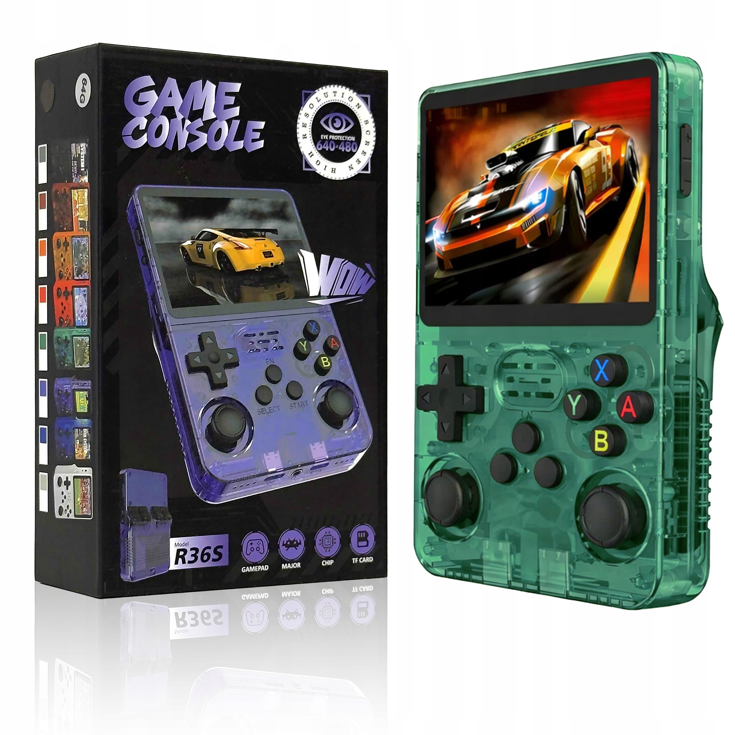 Przenośna Konsola Retro R36S Do Gier 20 000 Linux 64GB Aktualizacja Zielony
