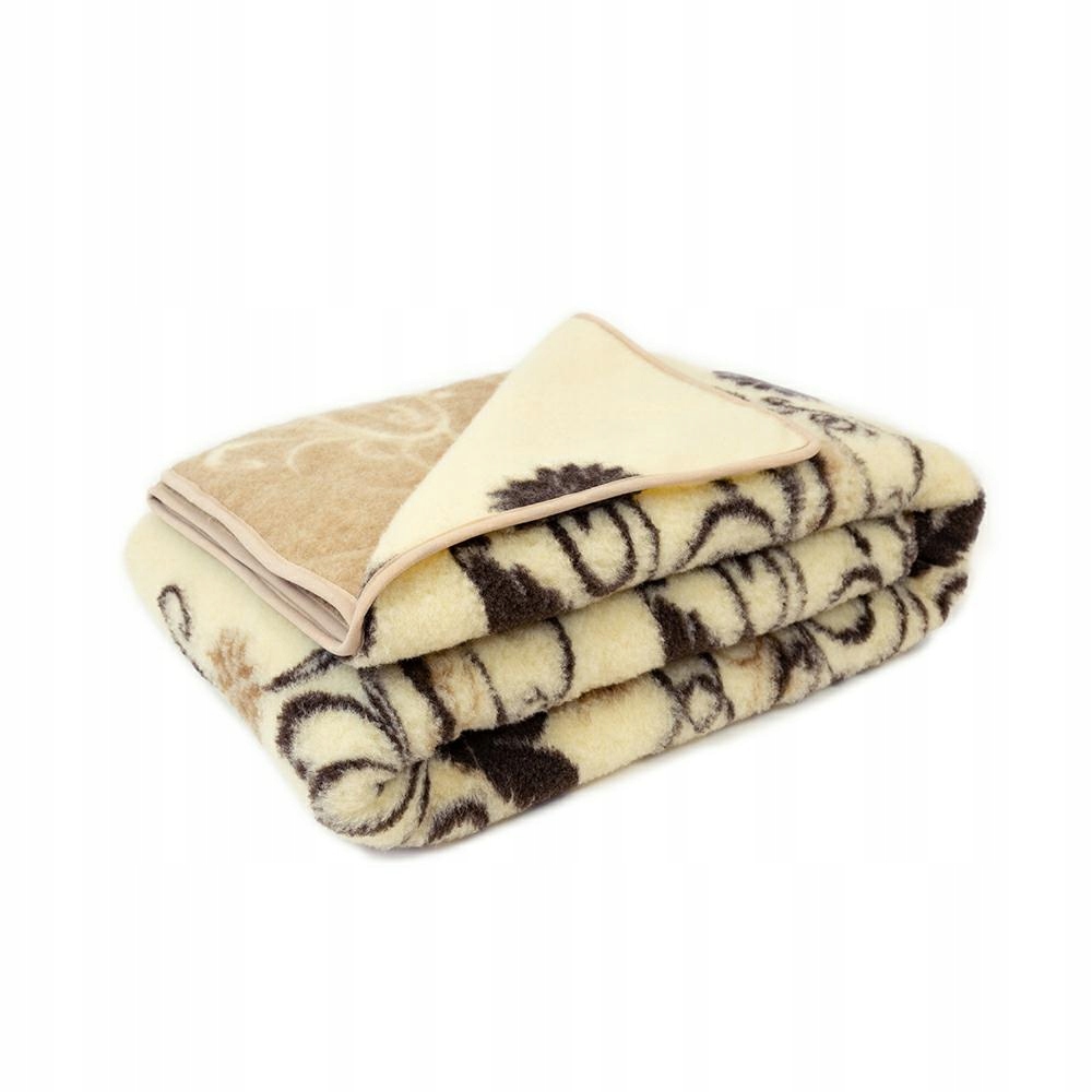 Vlněná deka z merino 150x200 Sofio ecru s hnědým rostlinným vzorem