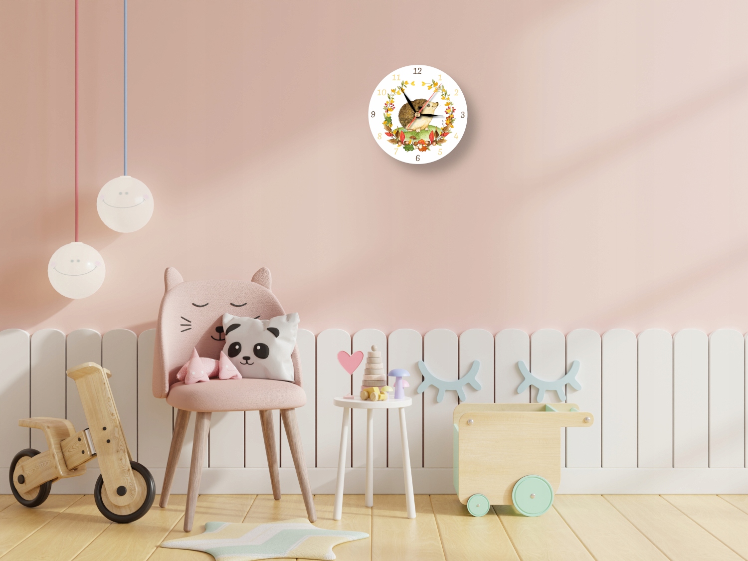 Okrągły ścienny cichy leśny zegar z jeżykiem jeż EAN (GTIN) 5904587965231