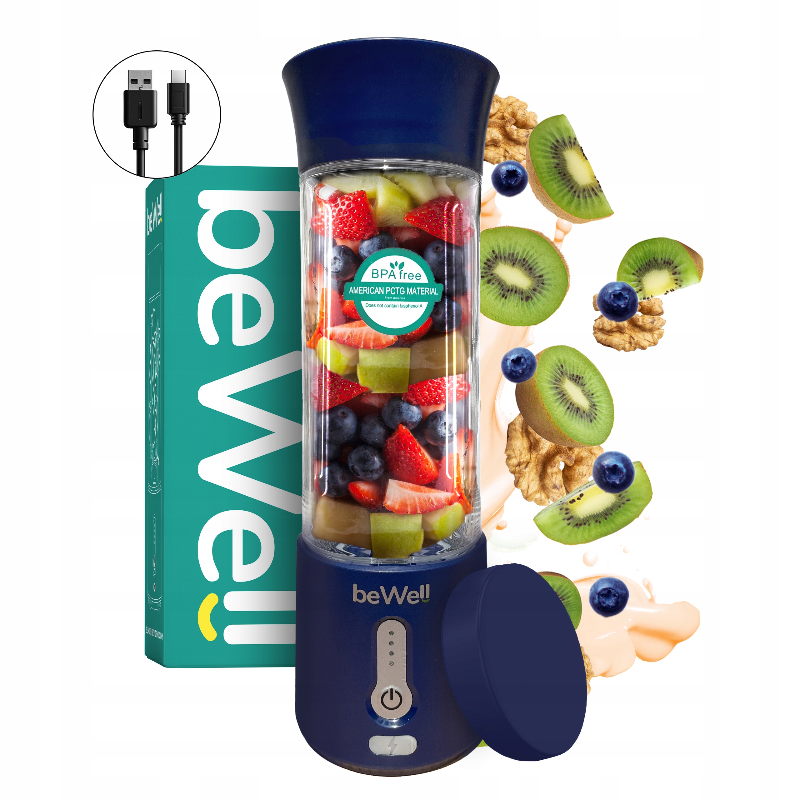 Stolní mixér na smoothie bezdrátový mixér kielichový BeWell 500ml