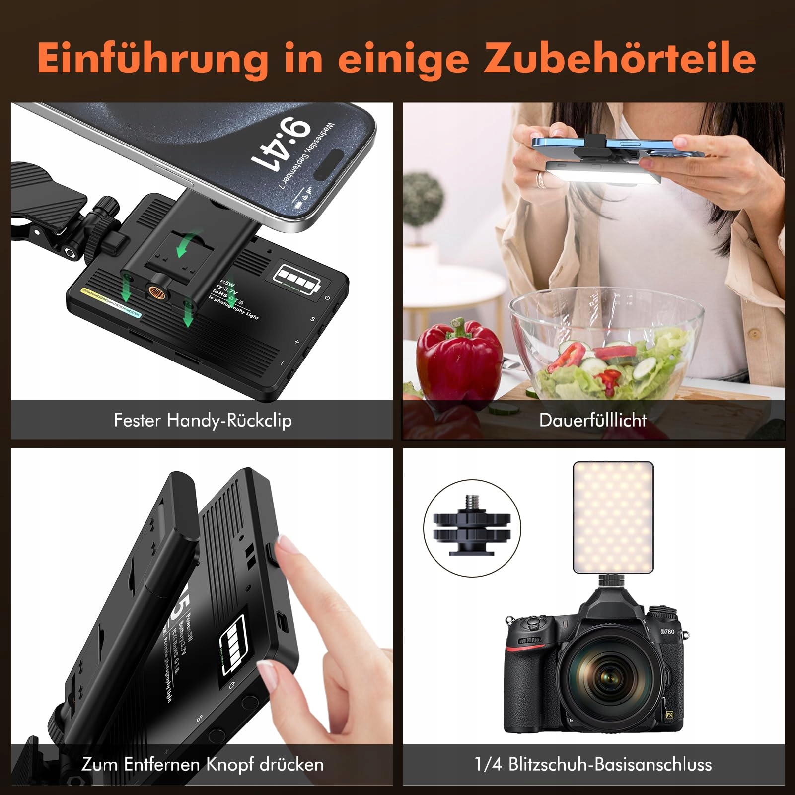 ETENTOUS Lampa Selfie LED 80 Regulowana 3000K-9900K Z Akumulatorem — miniatura 5