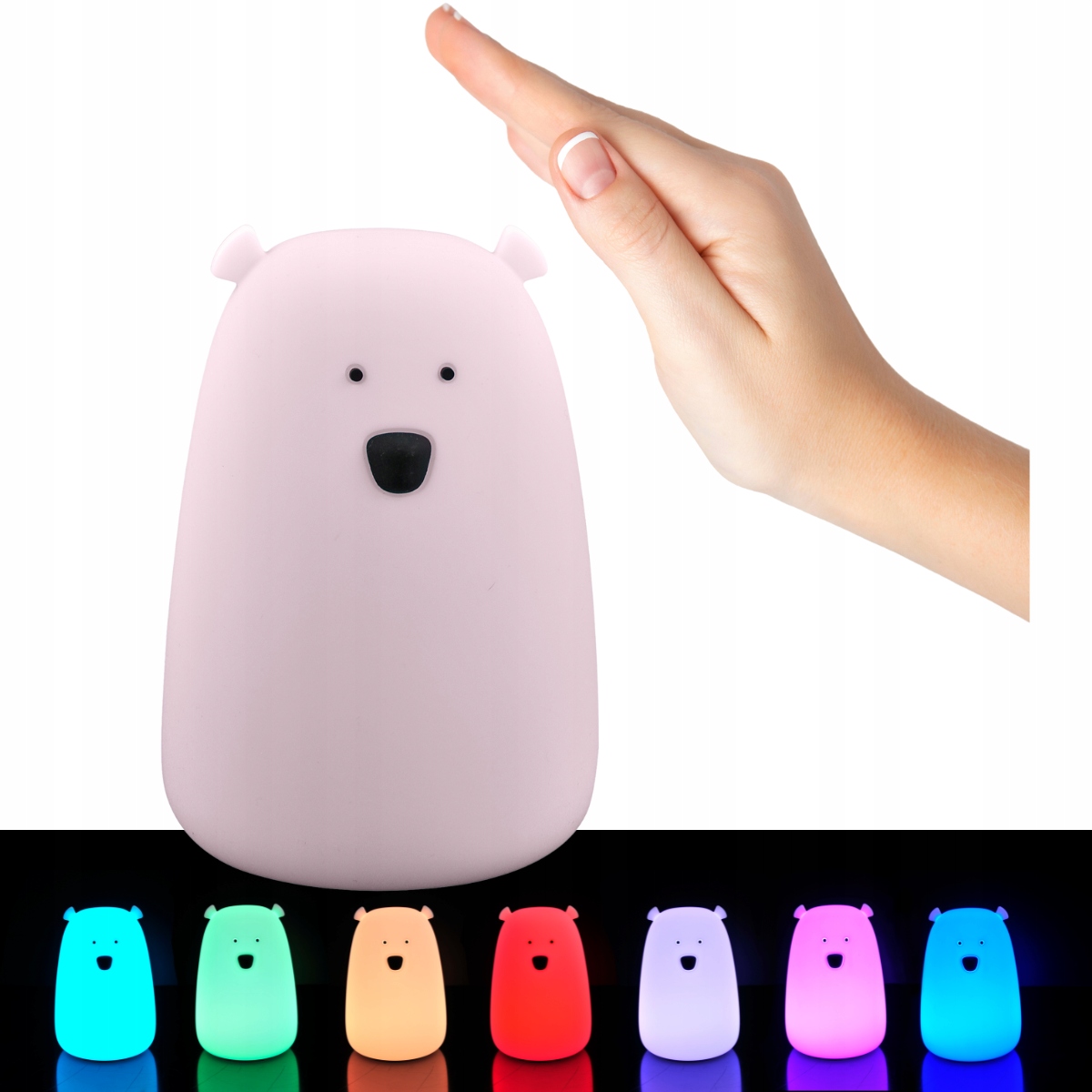 

Lampka silikonowa dziecięca Led miś Tap Tap różowy
