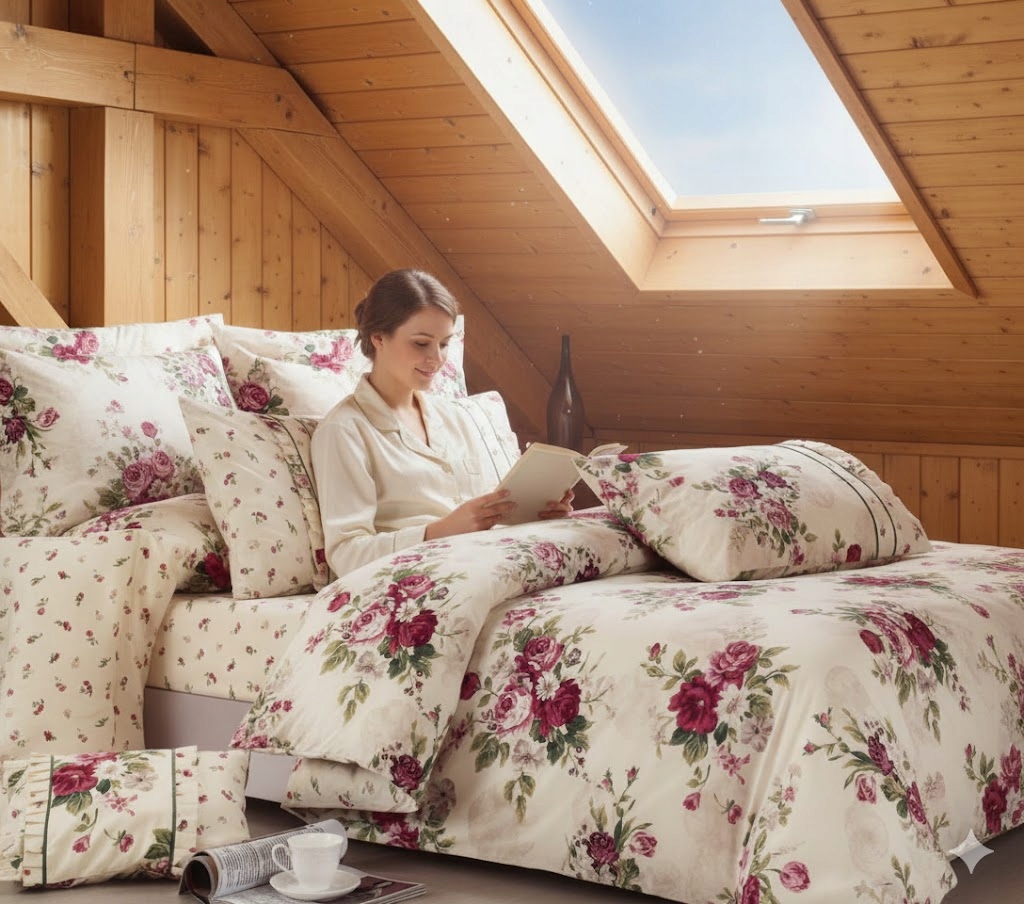 3dílná sada povlečení na peřinu a 2 polštáře s motivem červené růže, 100% bavlna, 160x200 cm