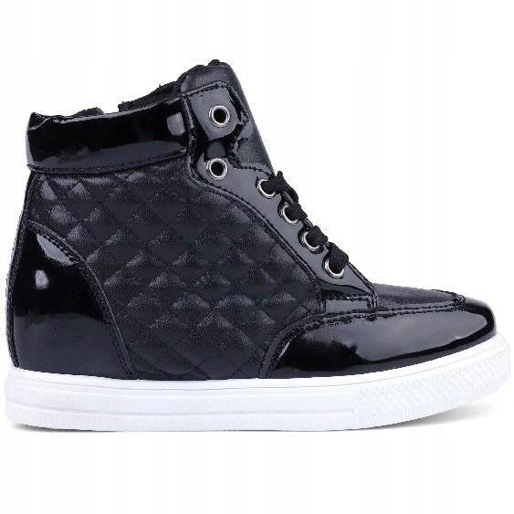 Buty dziecięce botki dziewczynki sneakersy czarne ukryty koturn suwaki