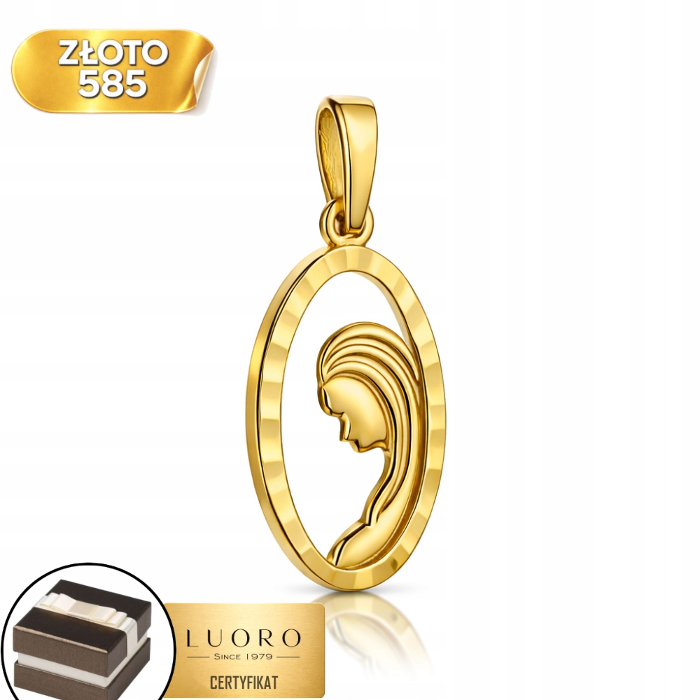 Zlatý medailon 585 14K Matka Boží diamantový ovál 20 mm elegantní