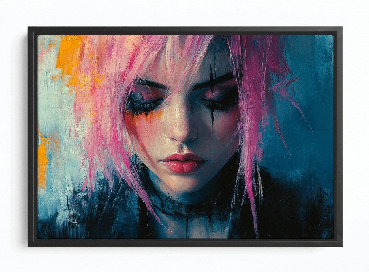 Obraz Rám Americký Box Portrét Dívka Cyberpunk Grunge Noir 60x40