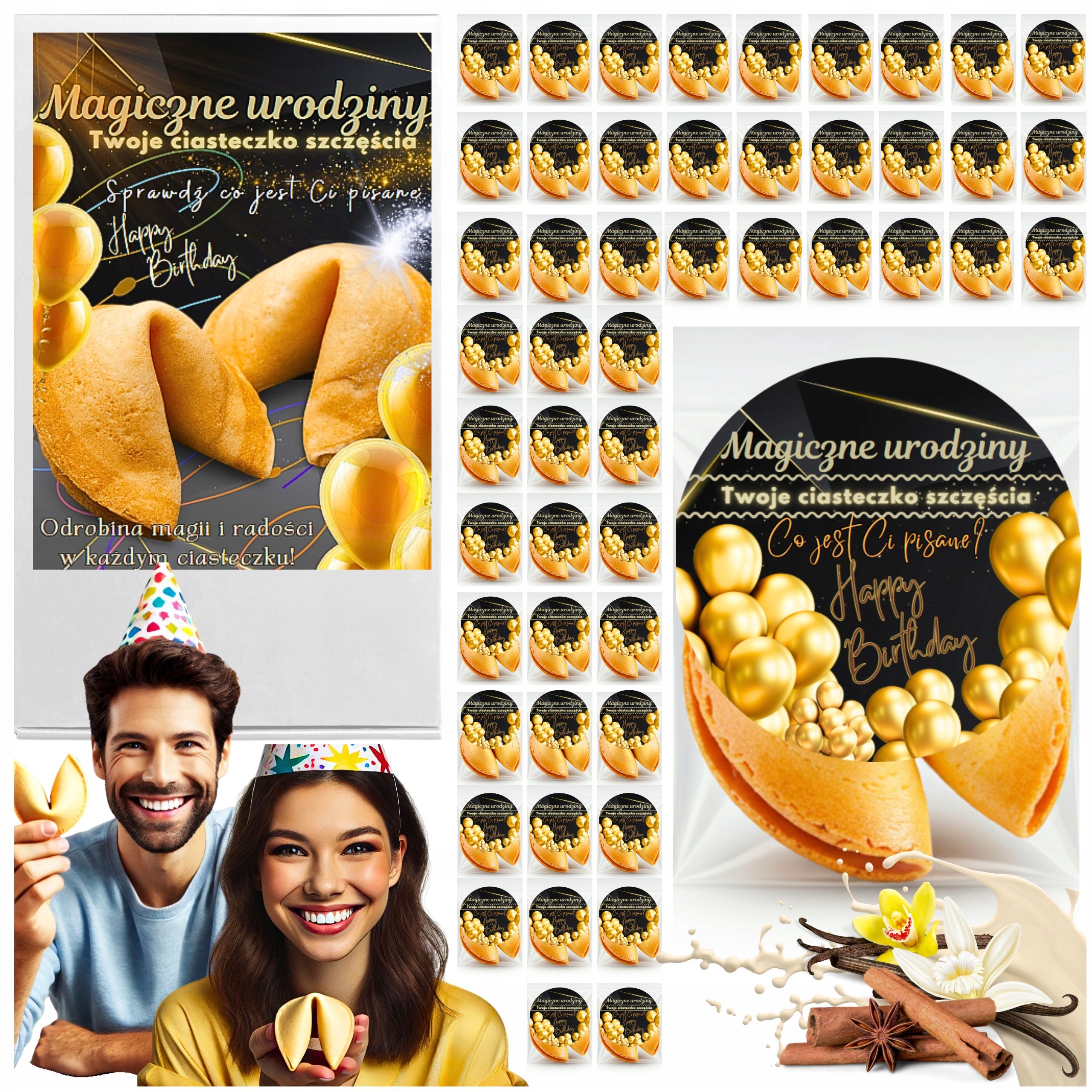 CIASTECZKA Z WRÓŻBĄ MAGICZNE URODZINY DLA GOŚCI PODZIĘKOWANIE 50 sztuk FUN