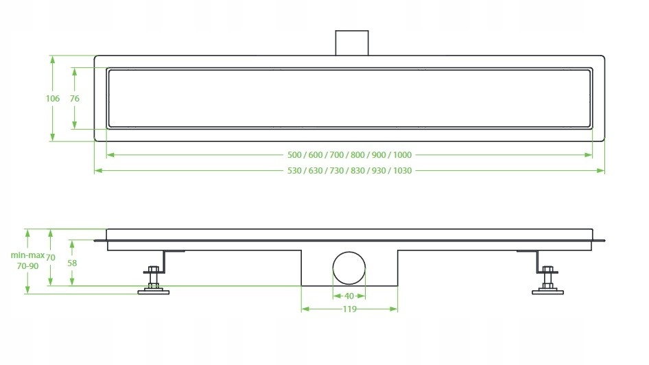 Czarny Odpływ Liniowy 100 cm RONDA Kod producenta COV 711D
