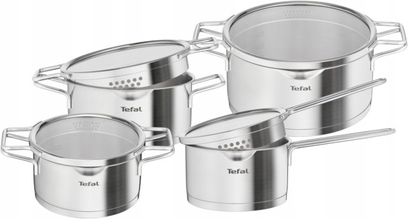 Zestaw garnków Tefal Nordica pokrywki indukcja 8el stal nierdzewna