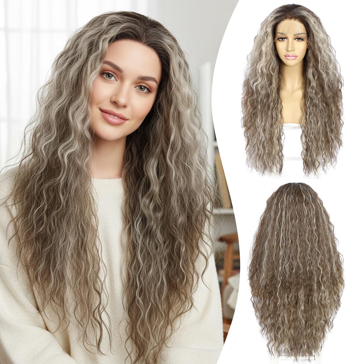 Sapphirewigs Krajková paruka Ombre Šedá Syntetická pro ženy 26 palců