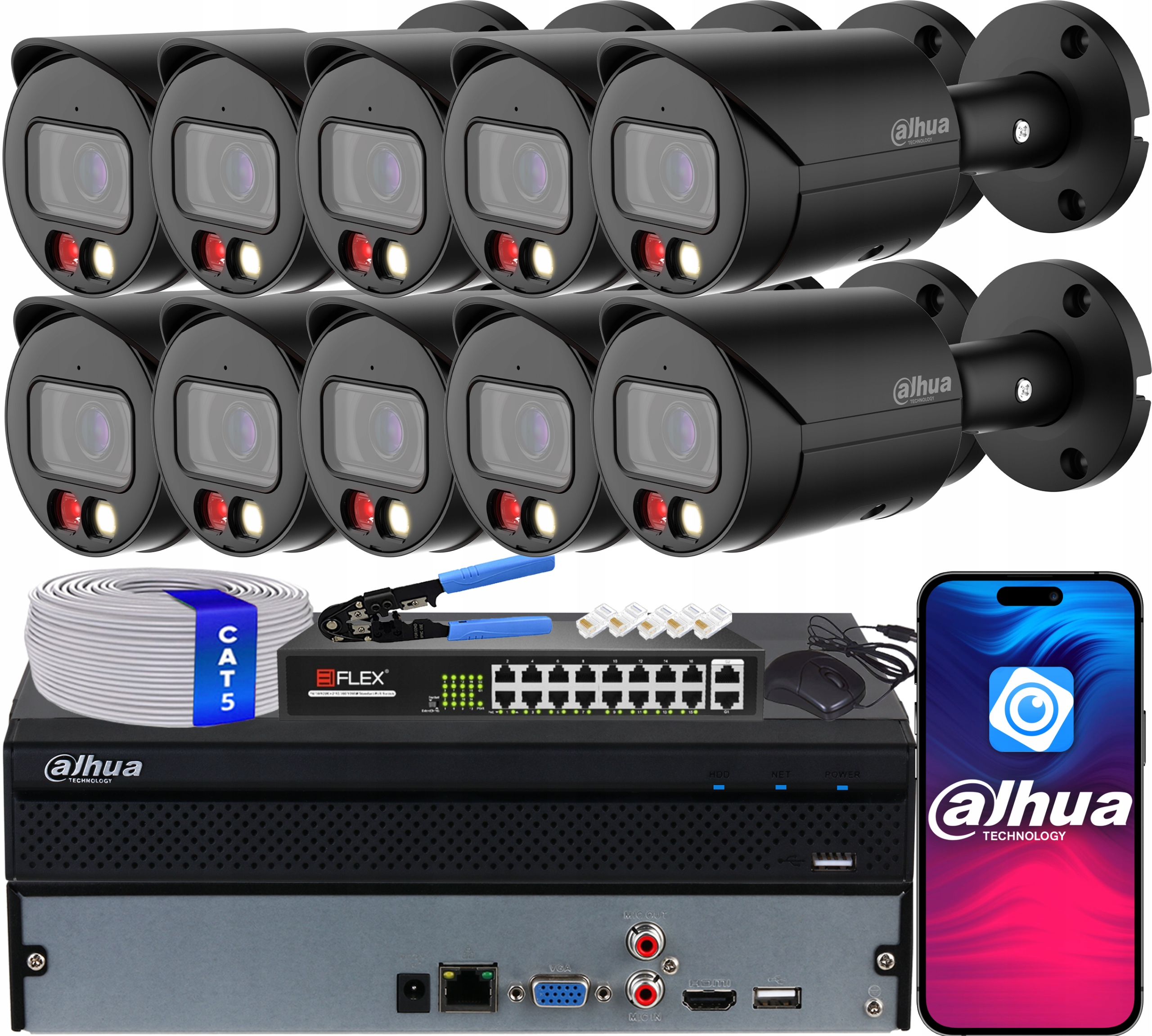 Sada na monitorovanie 10 x 4MPx WizSense IPC-HFW2449S-S-IL-0280B-B Dual Light