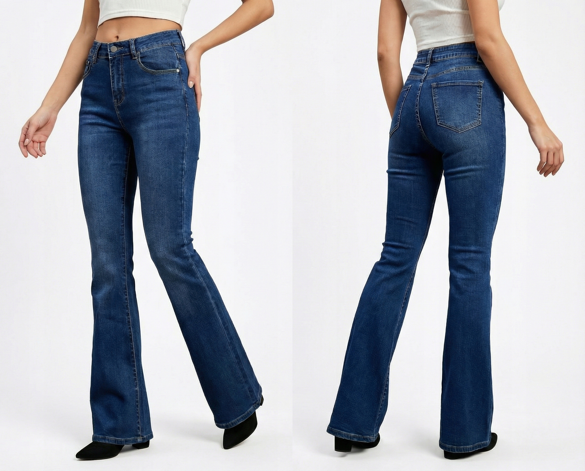 Spodnie Damskie Jeansy Dzwony Szerokie Flare Elastyczne Niebieskie S