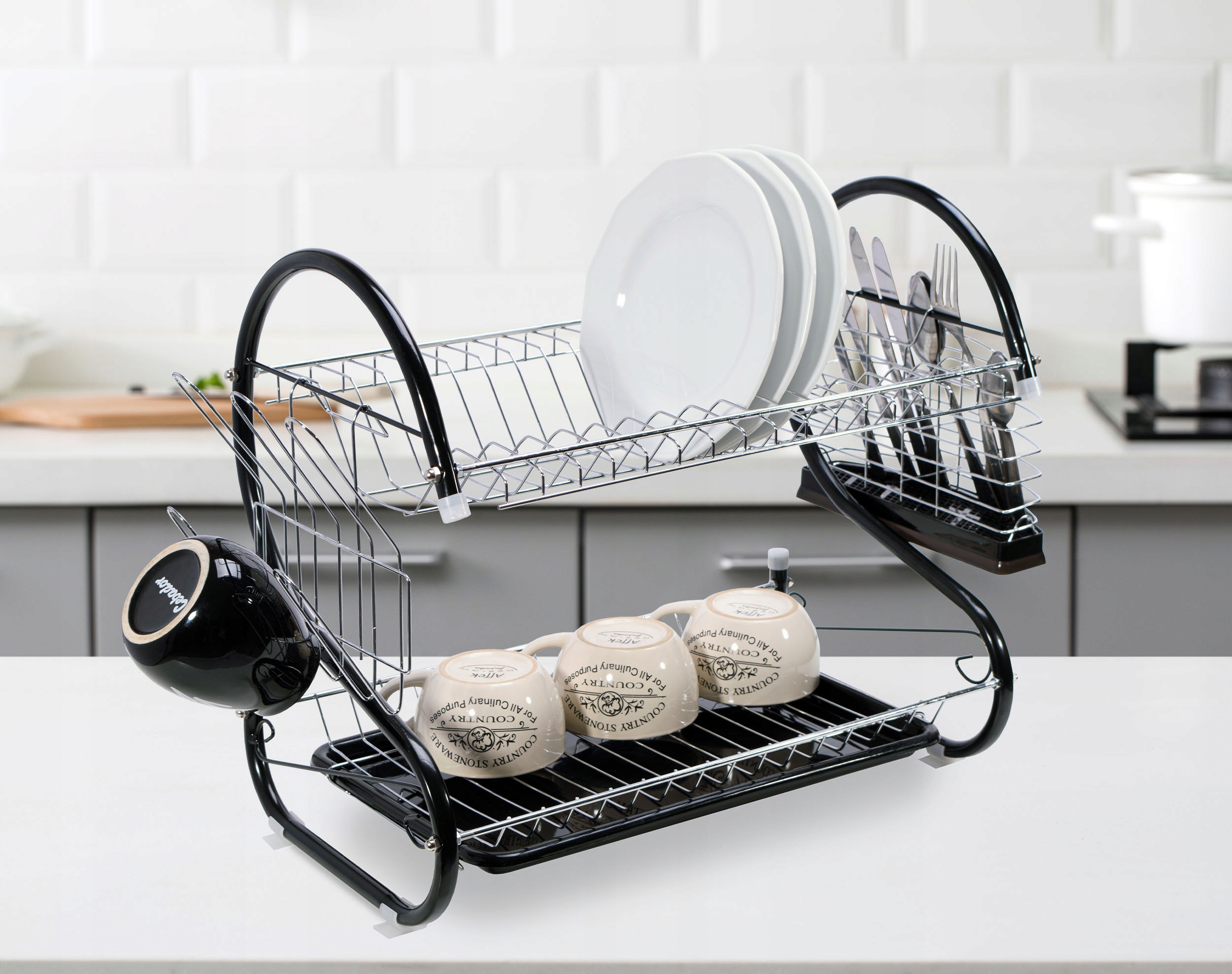 DUŻA SUSZARKA DO NACZYŃ SZTUĆCE STOJĄCA OCIEKACZ TACKA CZARNA DWUPOZIOMOWA EAN (GTIN) 5902340329818